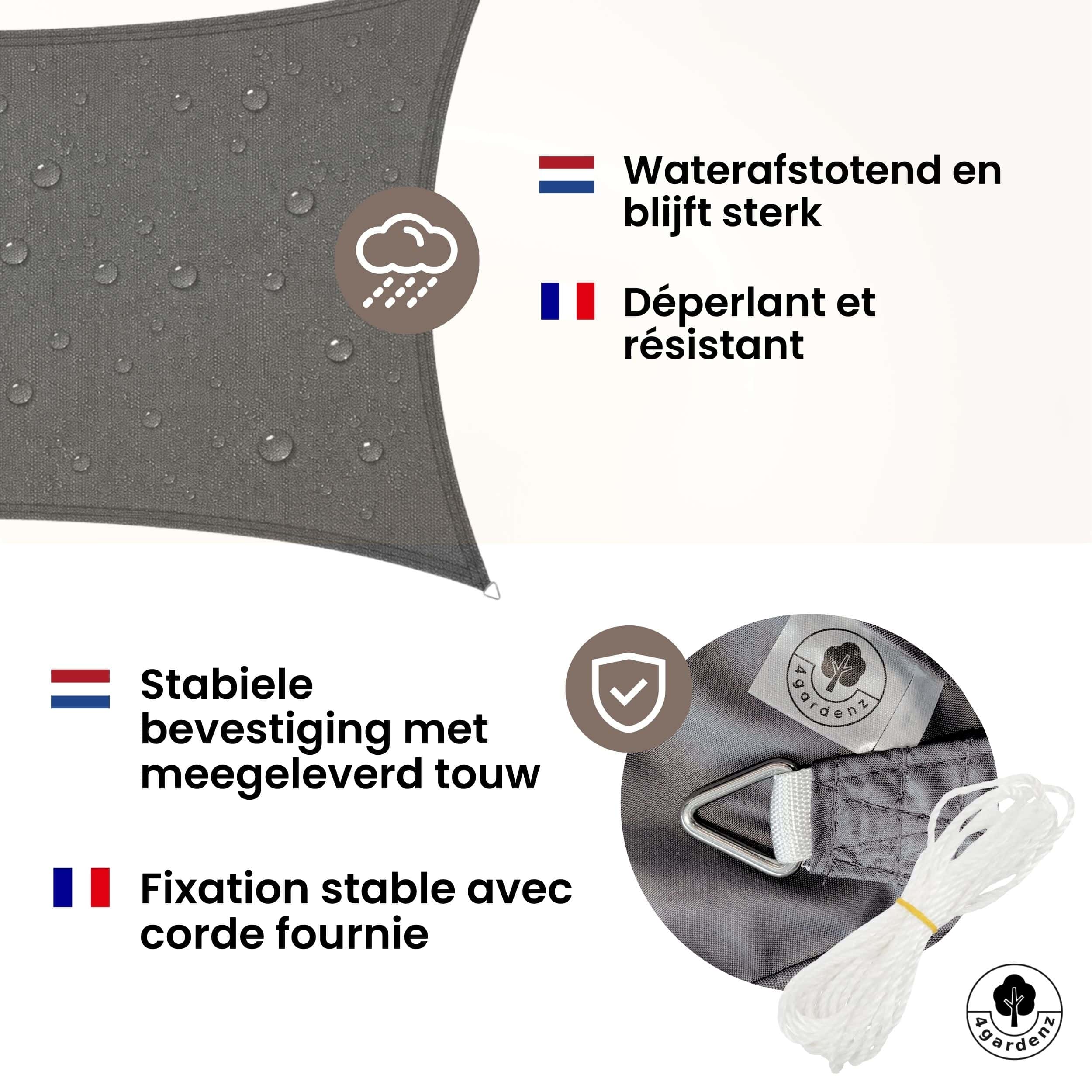 4gardenz Schaduwdoek Waterafstotend Rechthoek 5x6 mtr - Grijs