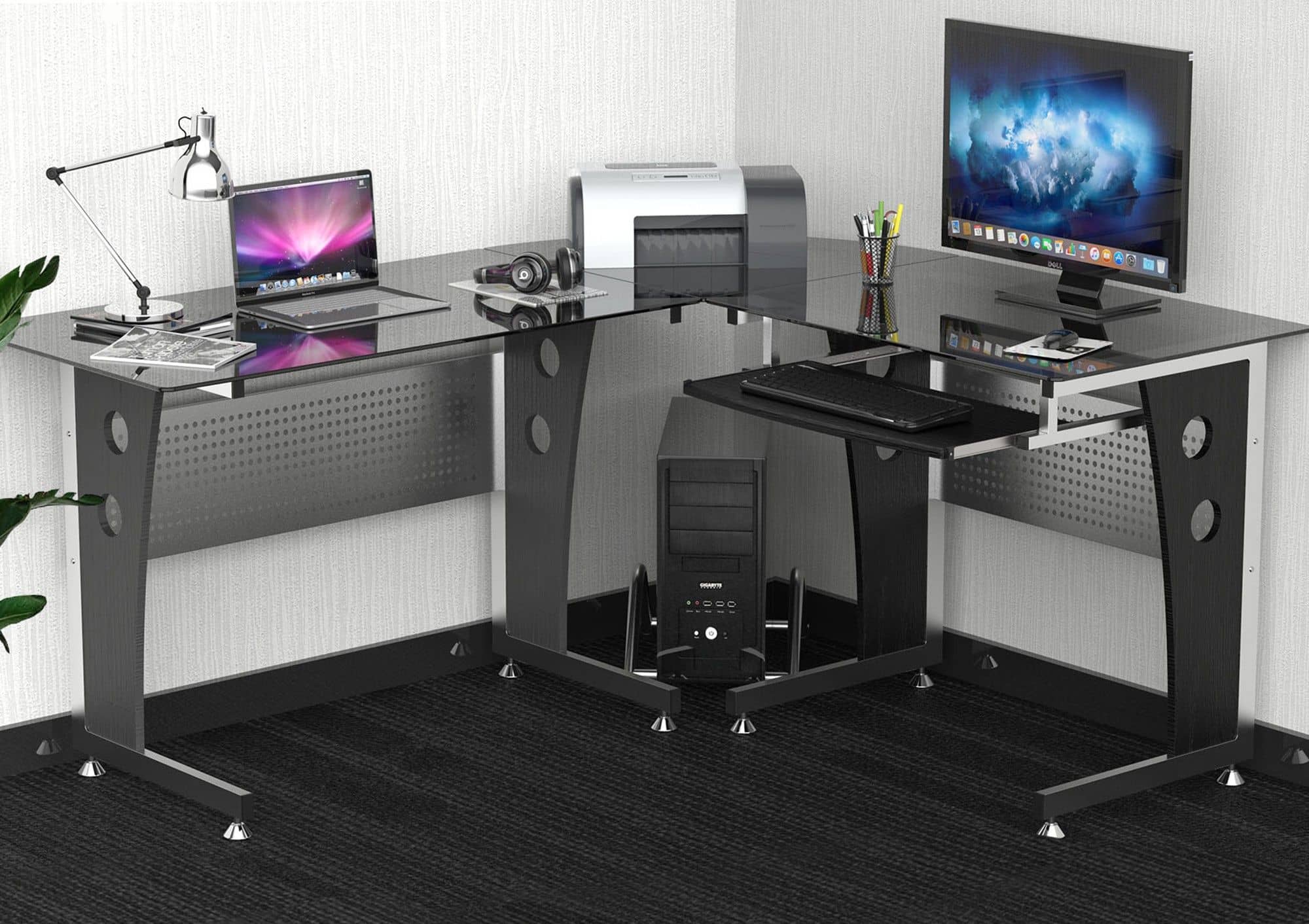 Hoekbureau - PC-tafel L-vormig met Veiligheidsglas - 164x139x75 cm
