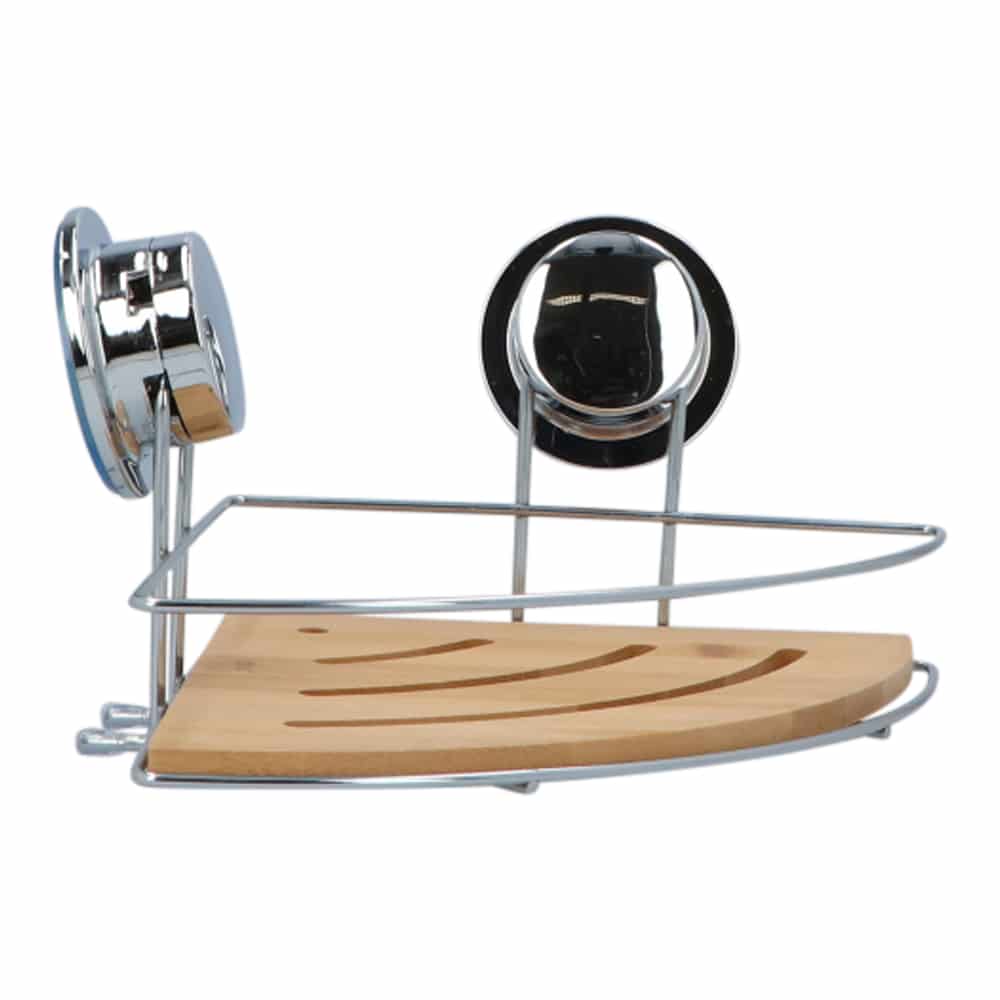 4goodz 2-laags Bamboe Doucherek hoek met vacuum Zuignappen 27x27x11 cm