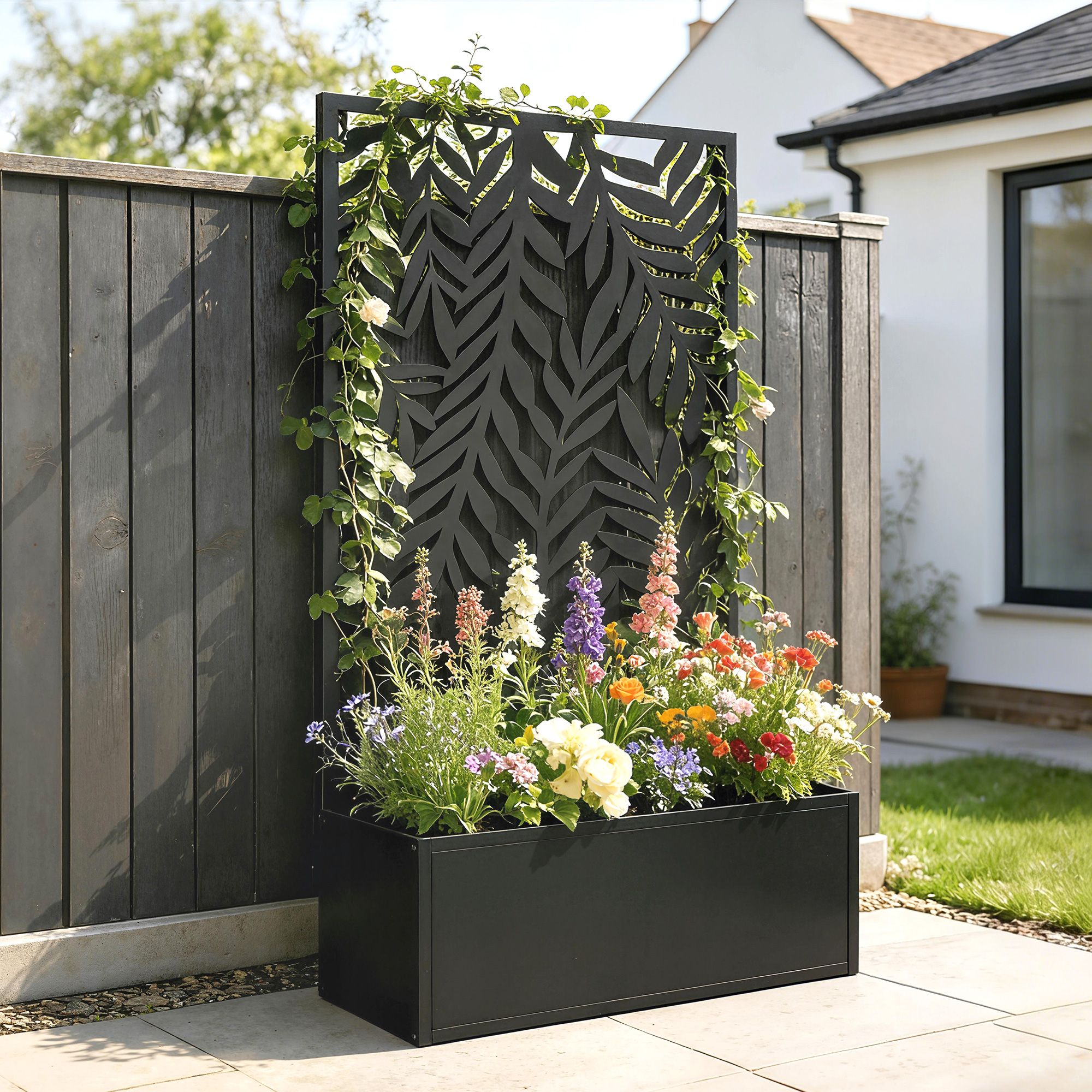 4goodz Plantenbak Metaal met klimrek - 23x61x113 cm - Zwart