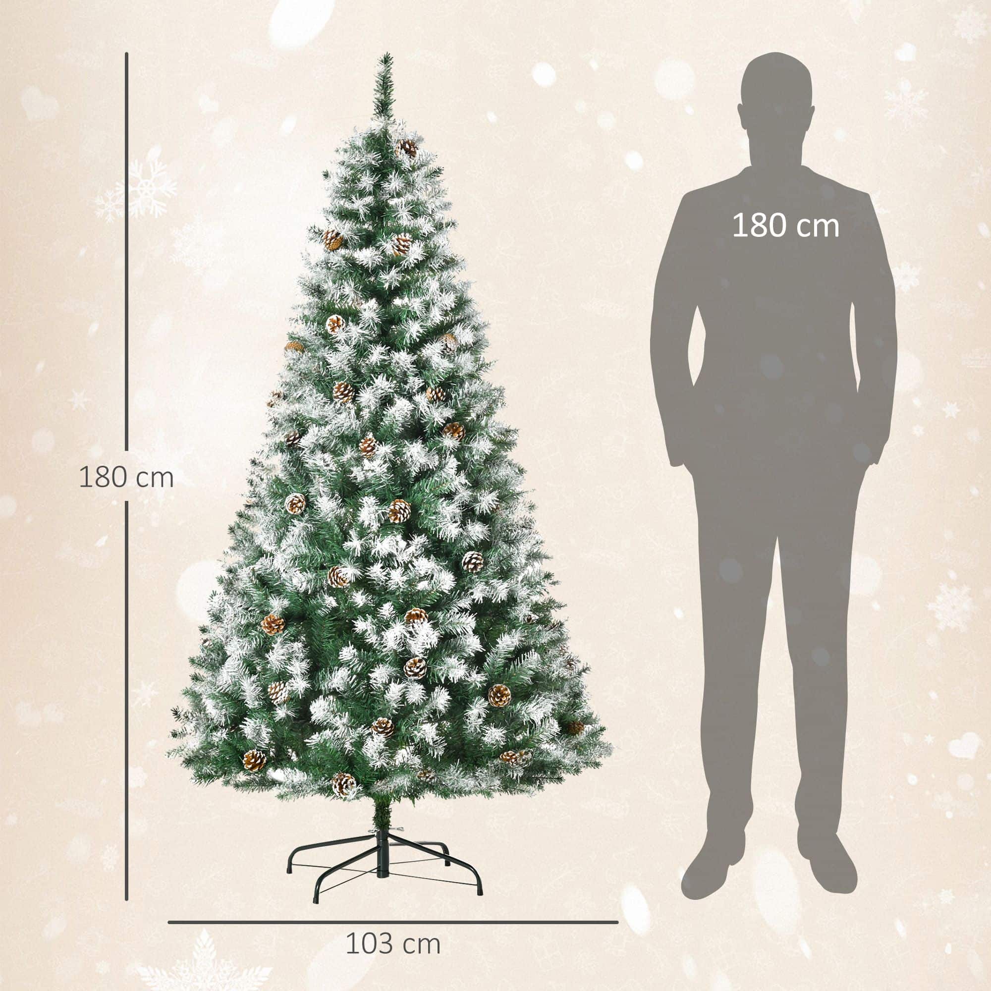 4goodz Kunstkerstboom 800 takken 61 dennenappels sneeuwtoppen- 180 cm
