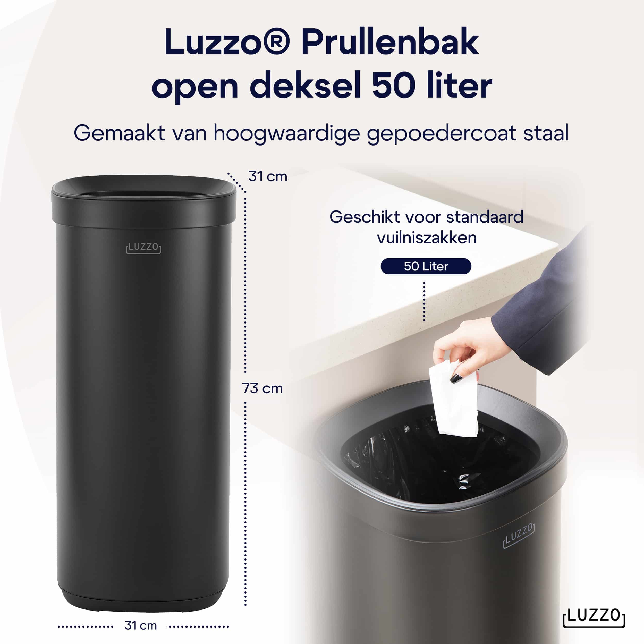 Luzzo® Open Square Prullenbak 50 liter - afvalbak-vuilnisbak -Zwart