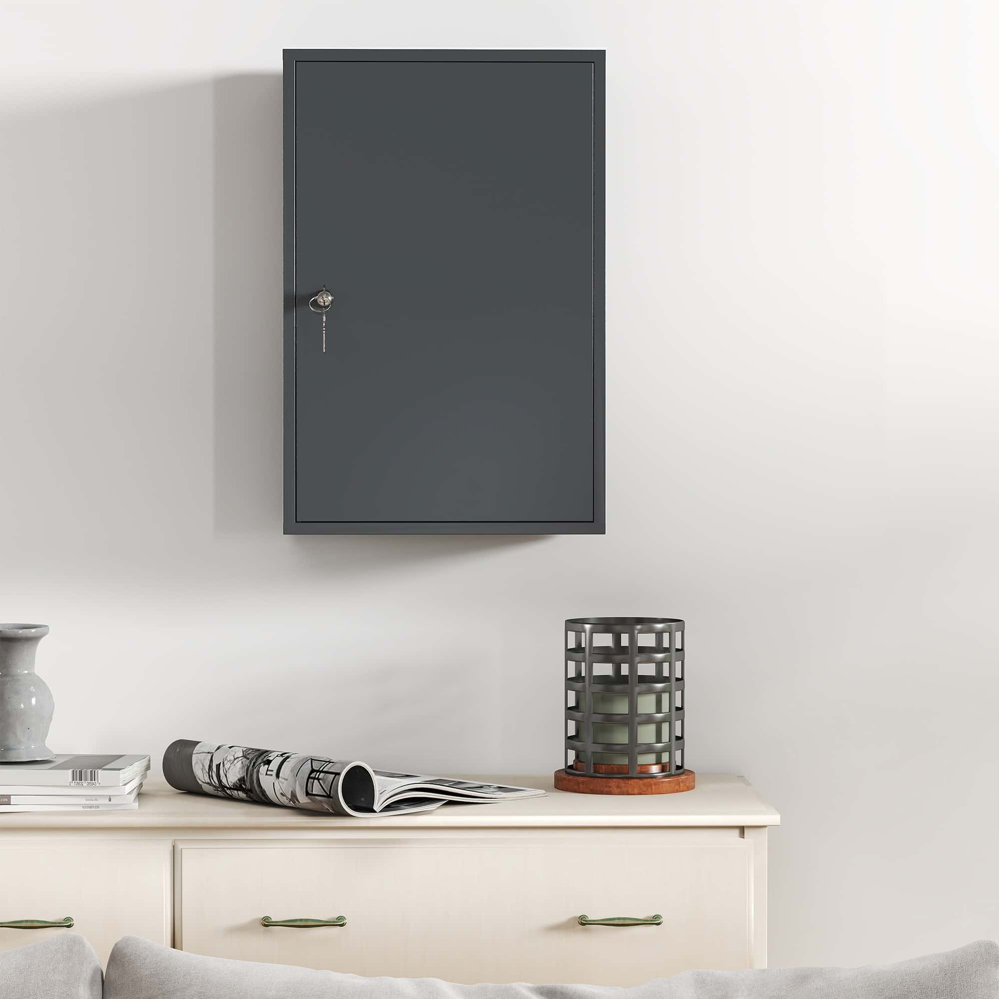 4goodz Medicijnkastje metaal EHBO-kastje met slot 14x30x46 cm - Grijs