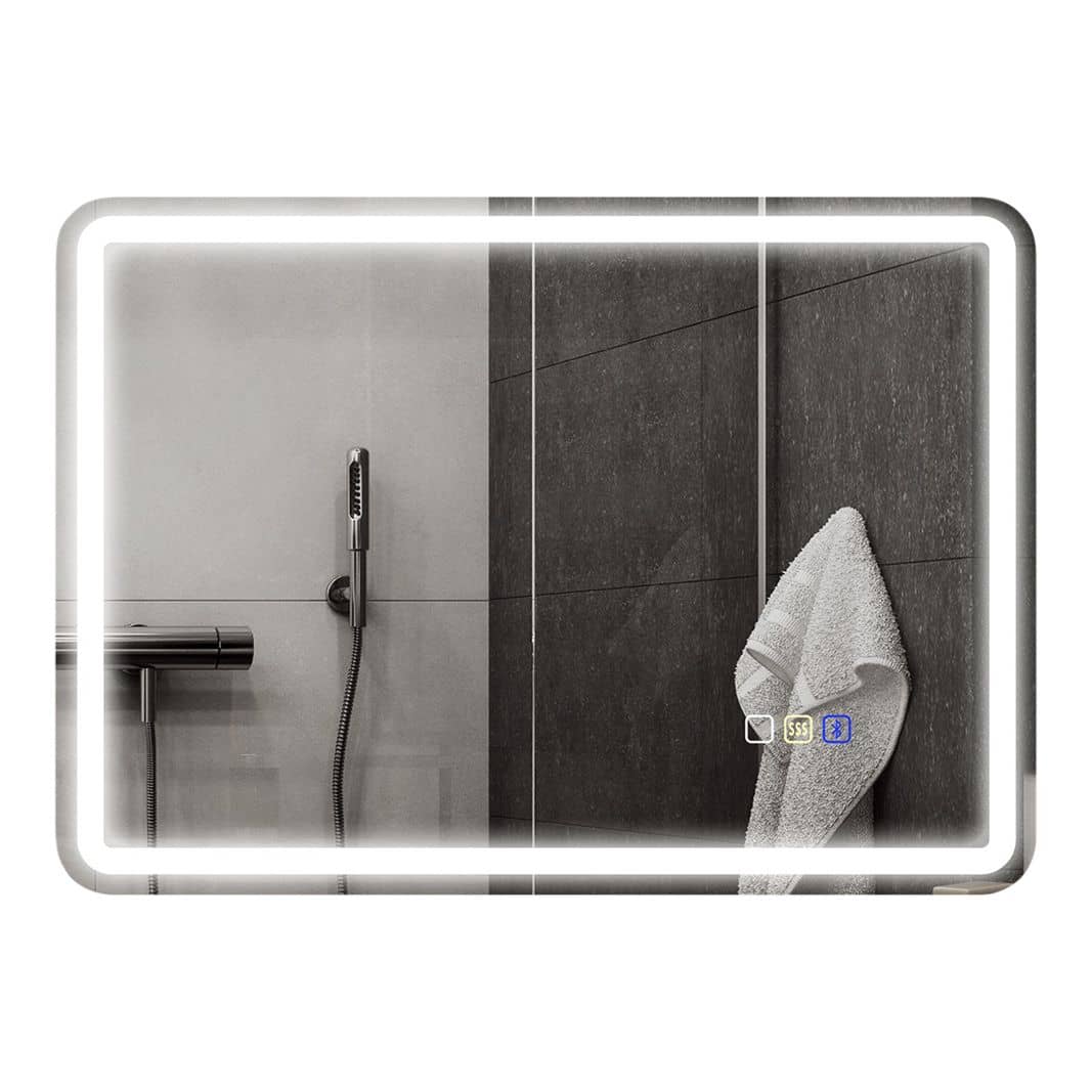 LED Badkamerspiegel met Verlichting, muziek en klok - Anti-condens - 60x80 cm