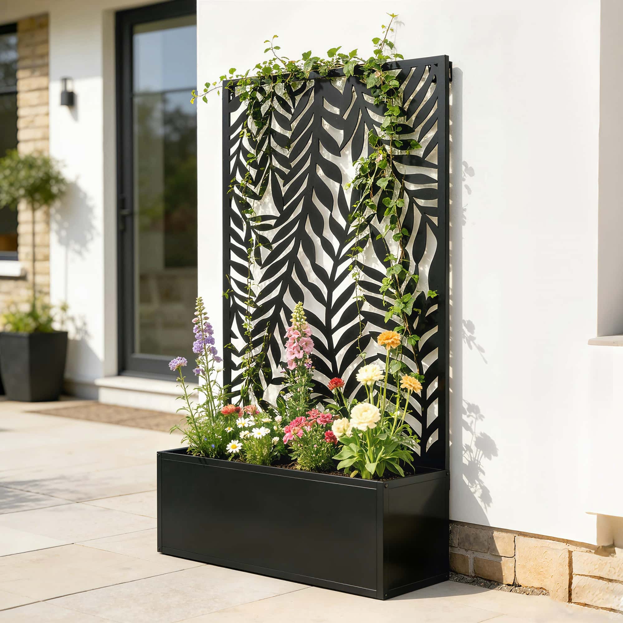 4goodz Plantenbak Metaal met klimrek - 23x61x113 cm - Zwart 4goodz Plantenbak Metaal met klimrek - 23x61x113 cm - Zwart