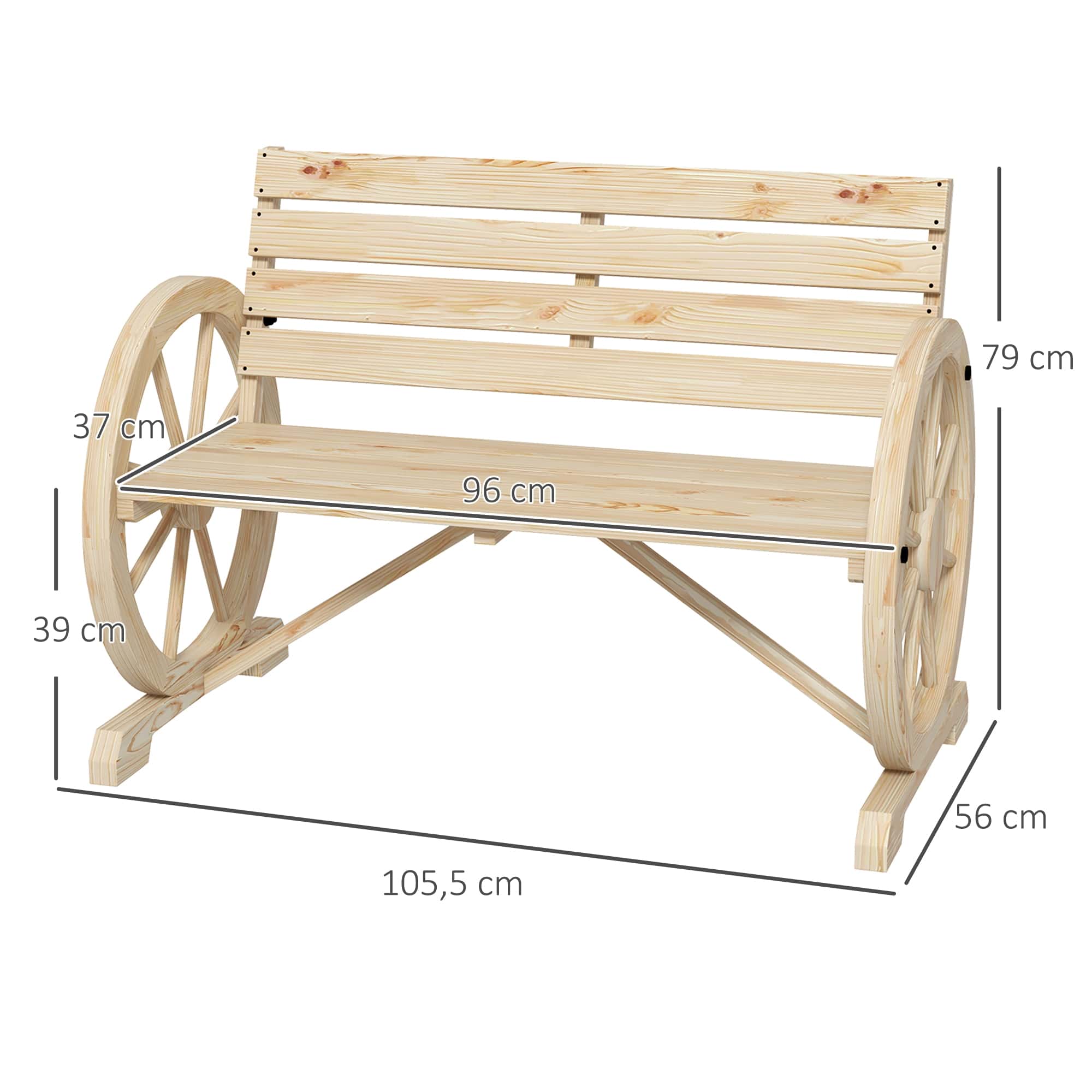 4goodz Tuinbank met armleuning Wagenwielen design Massief Hout - Lichtbruin