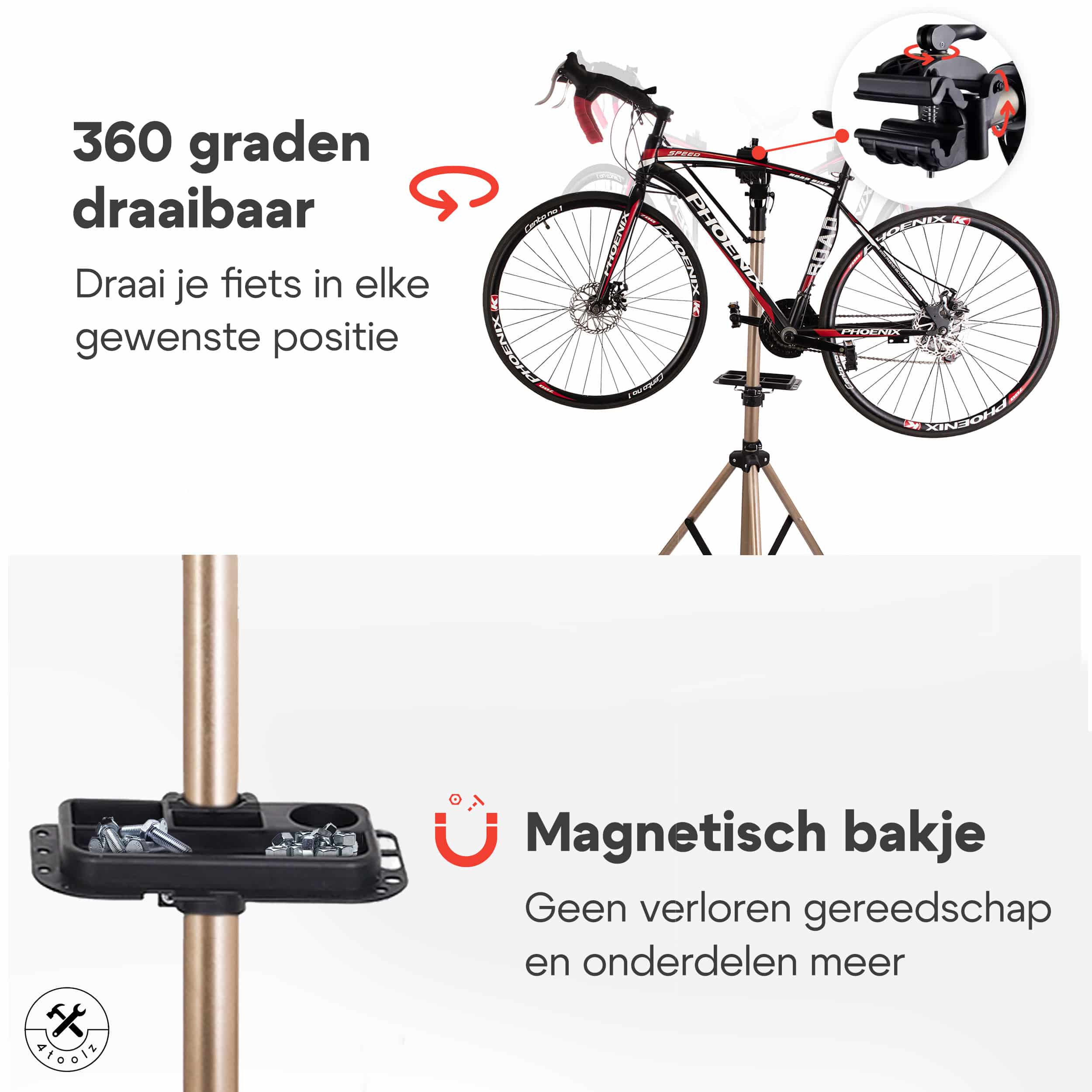 4toolz® Aluminium PRO Fiets Reparatiestandaard - fiets montagestandaard 360 graden Draaibaar