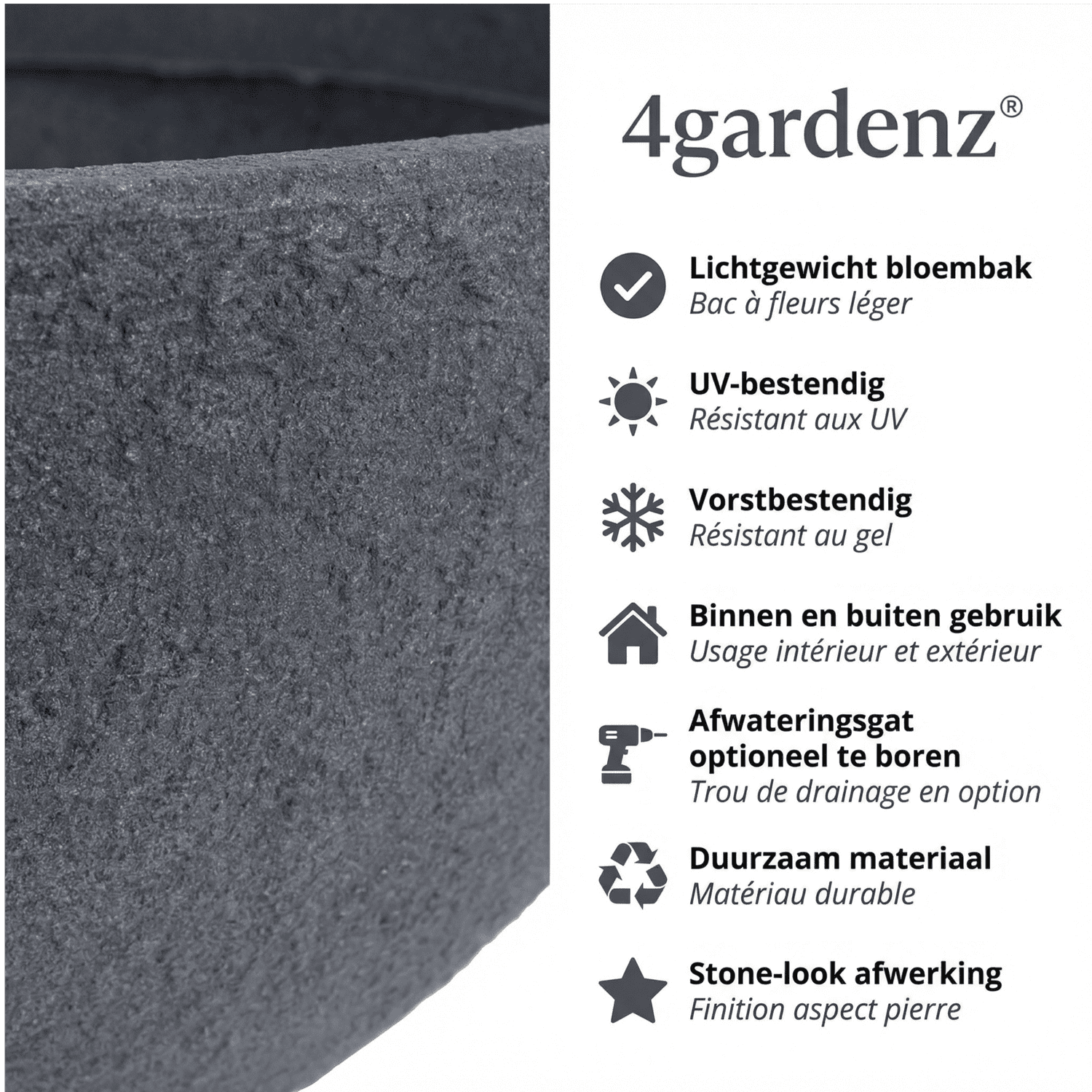 4gardenz® Stone Plantenbak Ovaal - 69x39x29 cm - Steengrijs