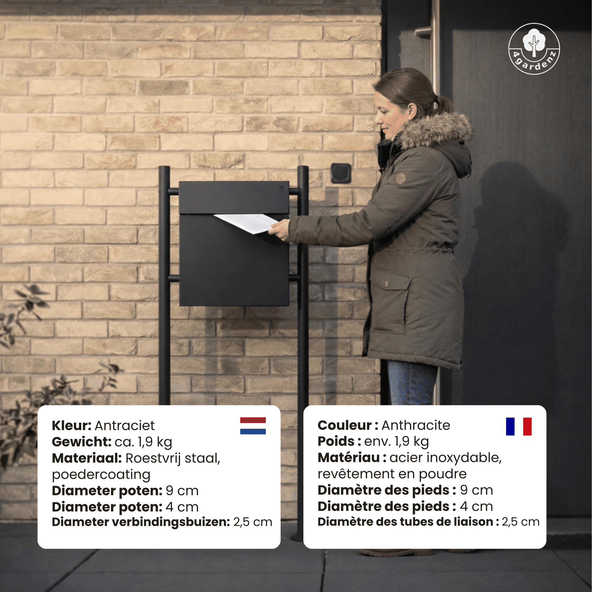 4gardenz® Vrijstaande Brievenbus - Brievenbus met Standaard Antraciet