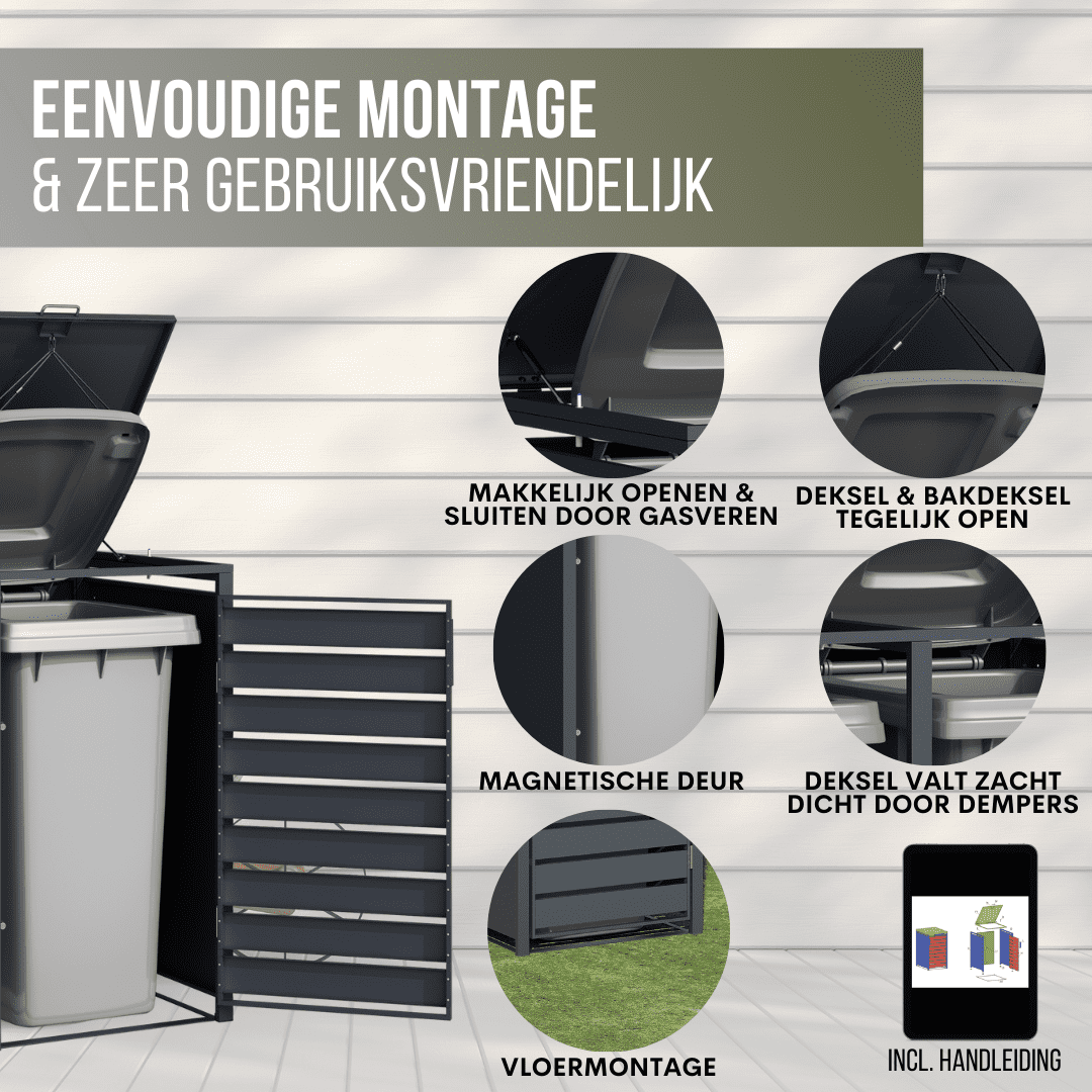 4gardenz® Containerombouw 1 Afvalbak - Kliko Ombouw - Hoogwaardig - Weerbestendig - Antraciet