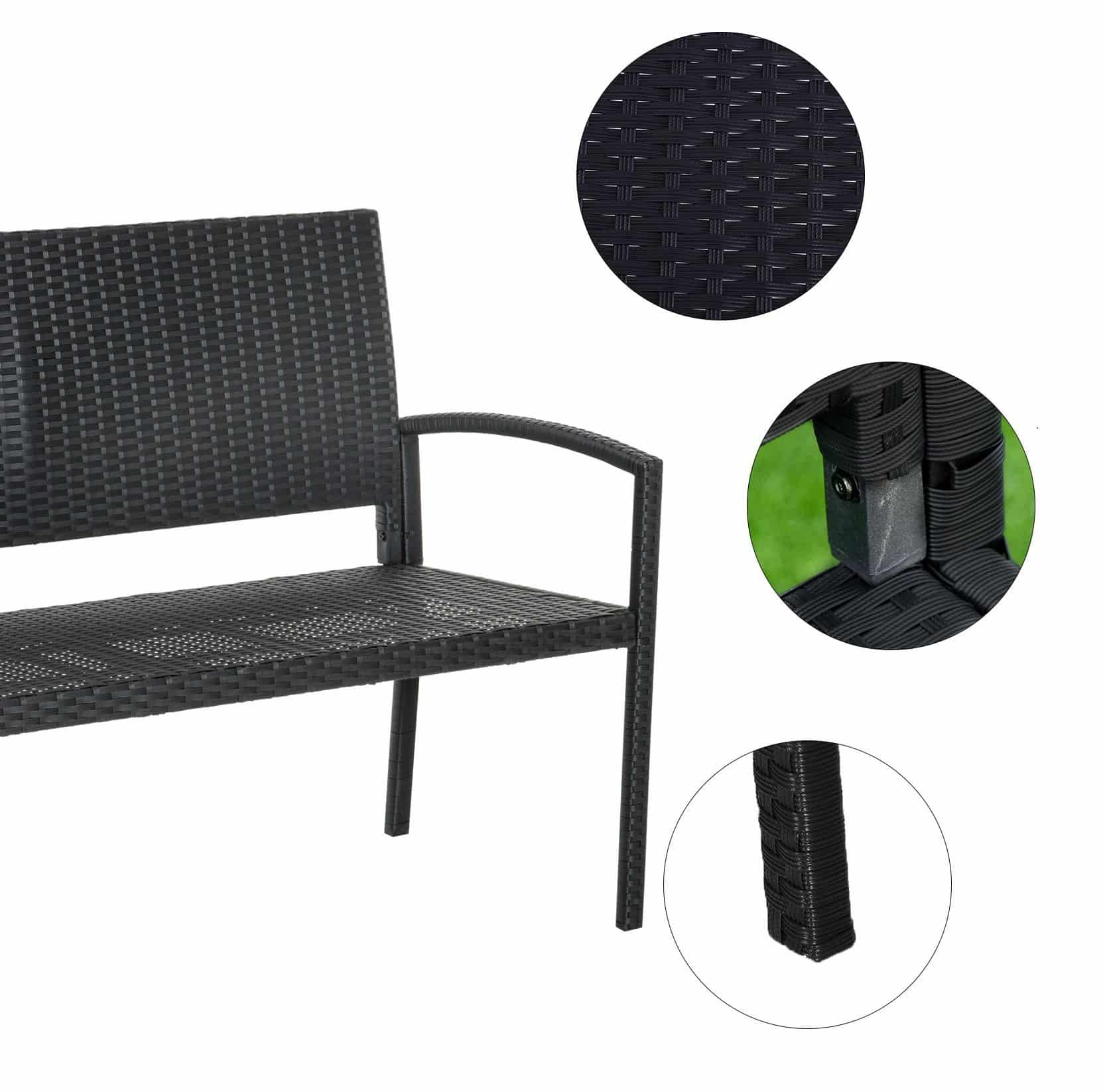 4goodz 2-Zits Tuinbank Polyrotan met Metalen frame - Zwart