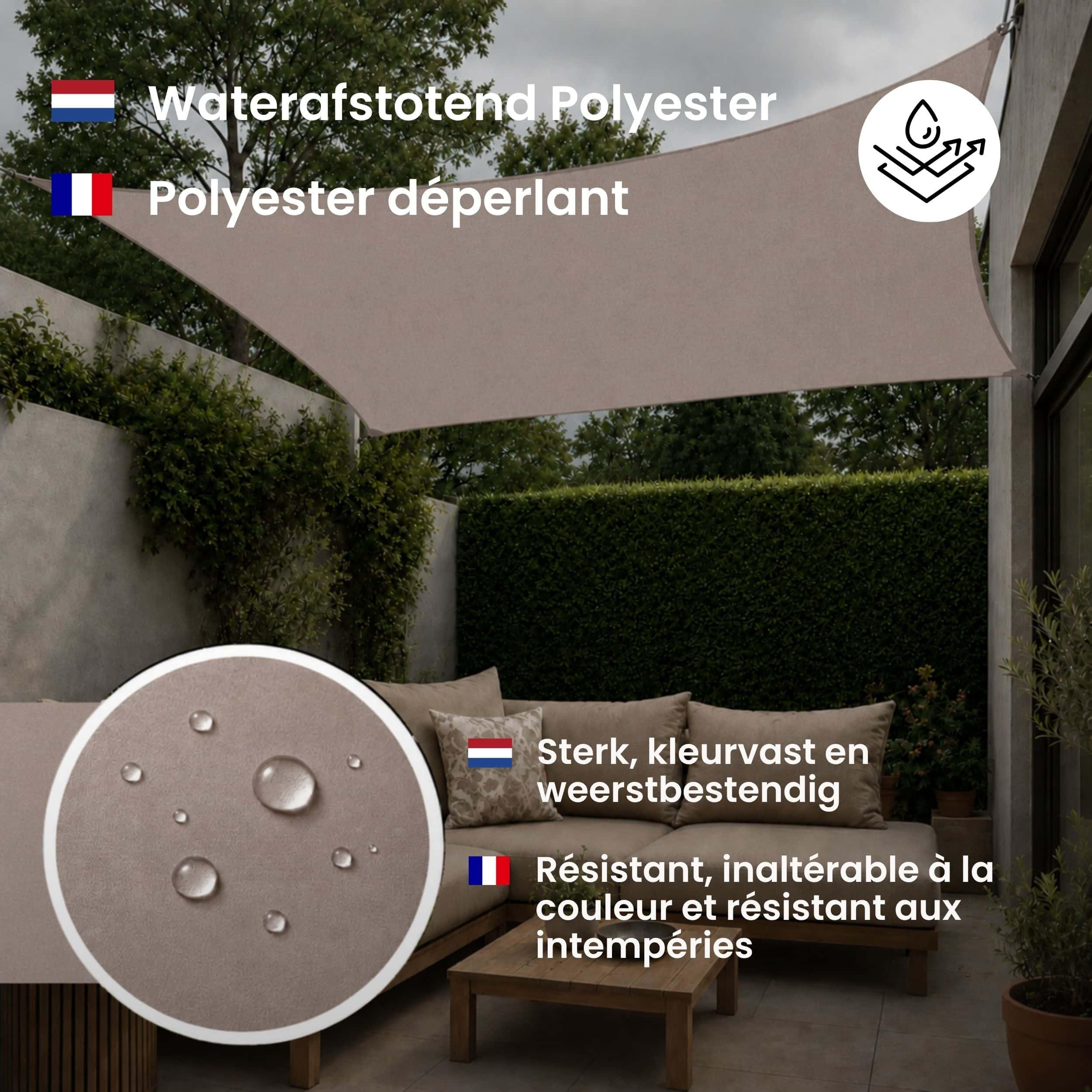 4gardenz Schaduwdoek Waterafstotend Vierkant 5x5 mtr - Taupe