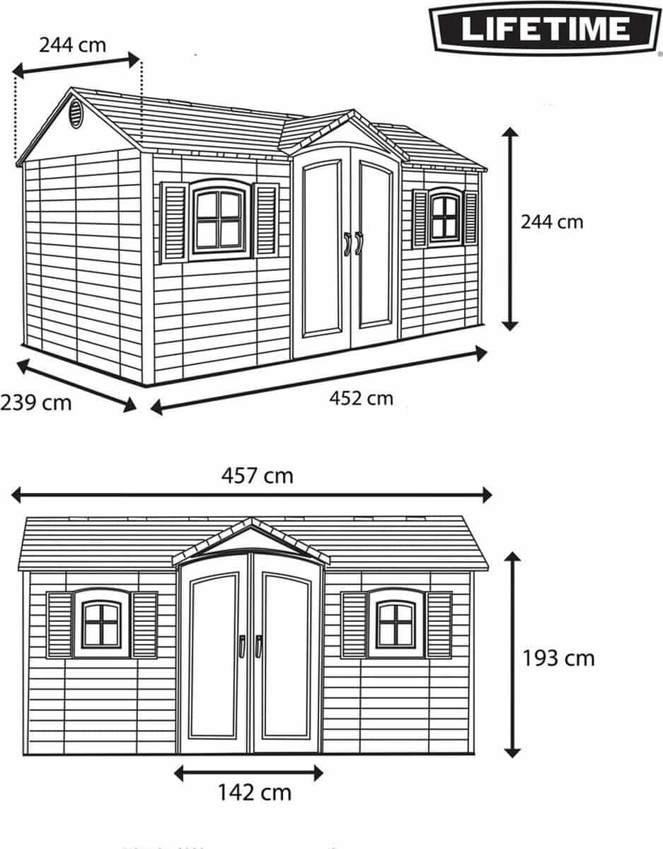 Lifetime® Kunststof Tuinschuur LG10000 - 244x457x244cm - Lichtgrijs