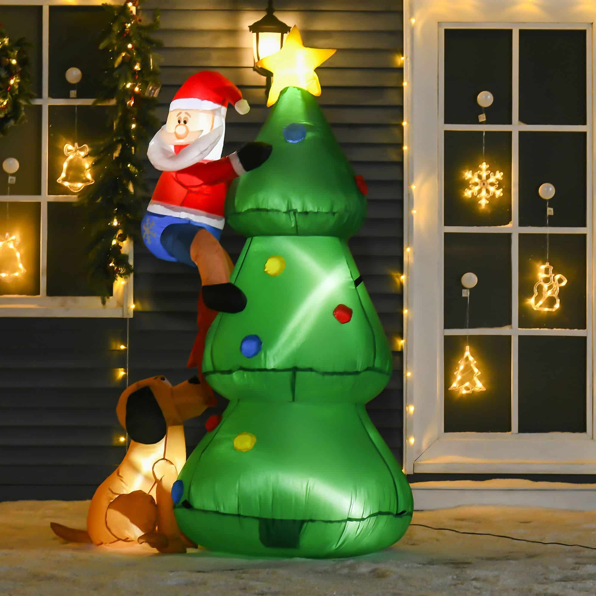 Homcom Opblaasbare Kerstboom met kerstman met LED Verlichting 180 cm