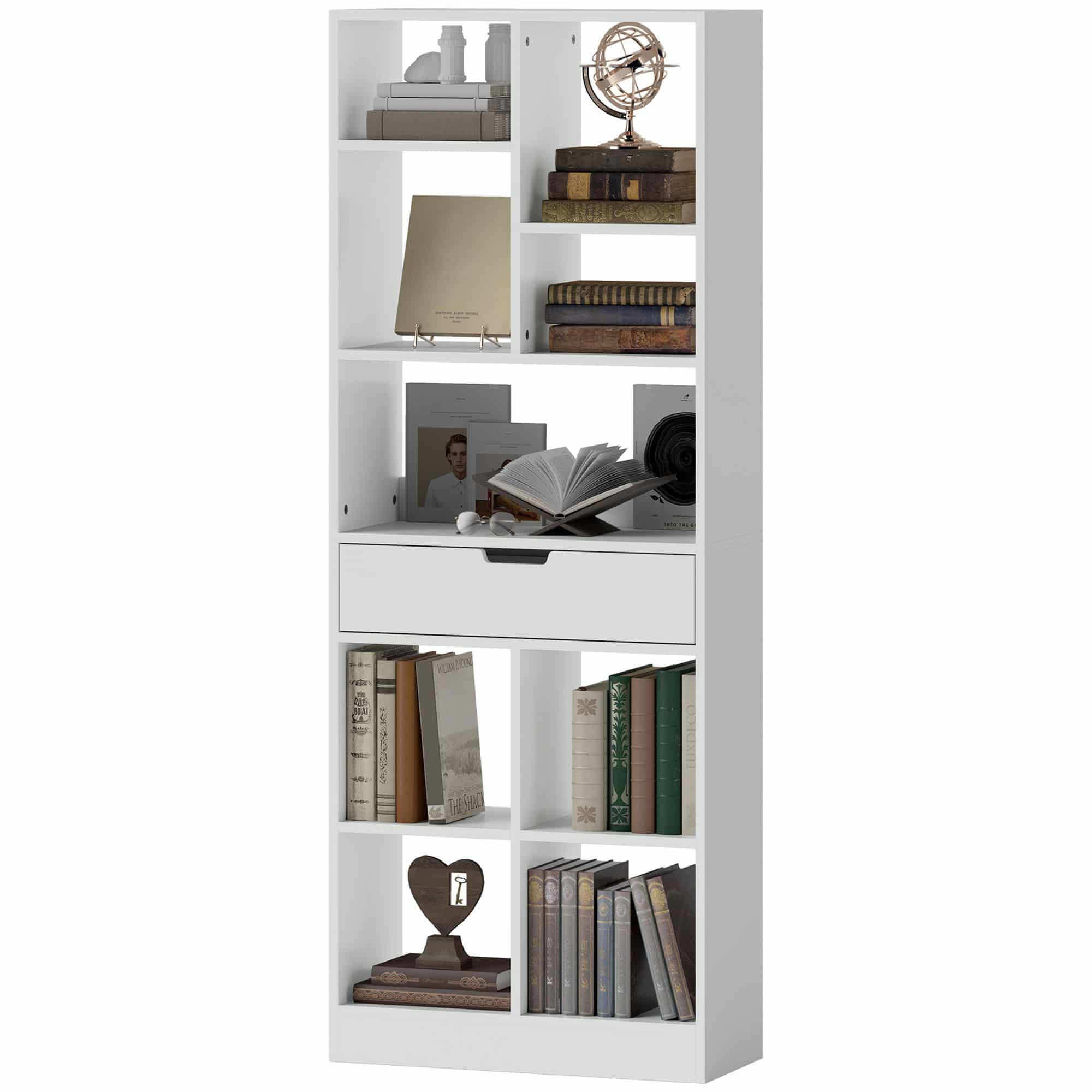 4goodz Boekenkast met 9 vakken en 1 lade - 24x60x158 cm - Wit