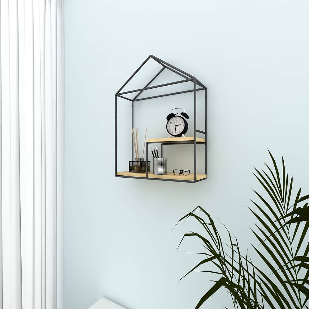4livingz Shapes 4-delige wandrek set metaal/hout - 39x40x11 cm - Zwart