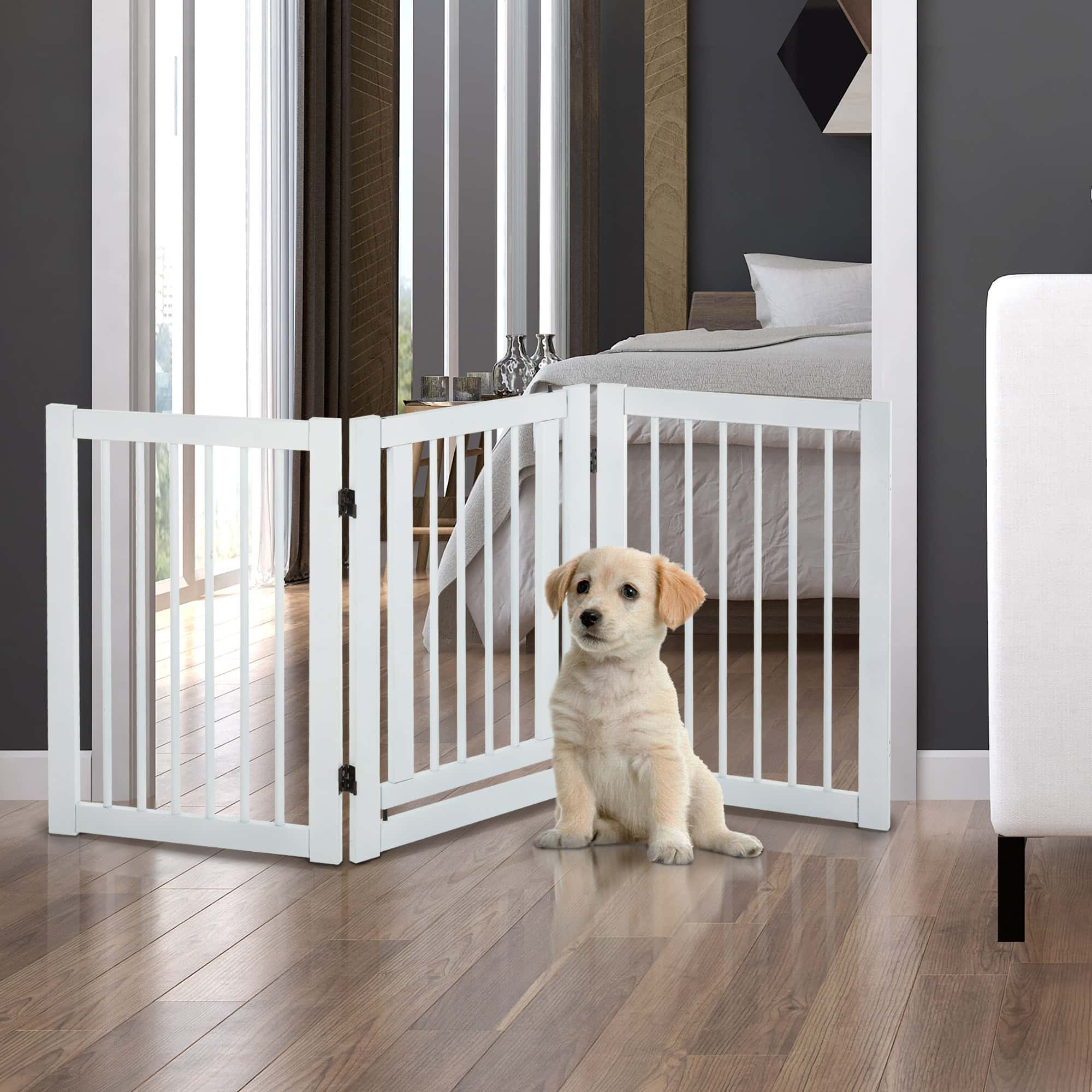 4animalz Vrijstaand Hondenrek Veiligheidshek met Poten 155x76 cm - Wit