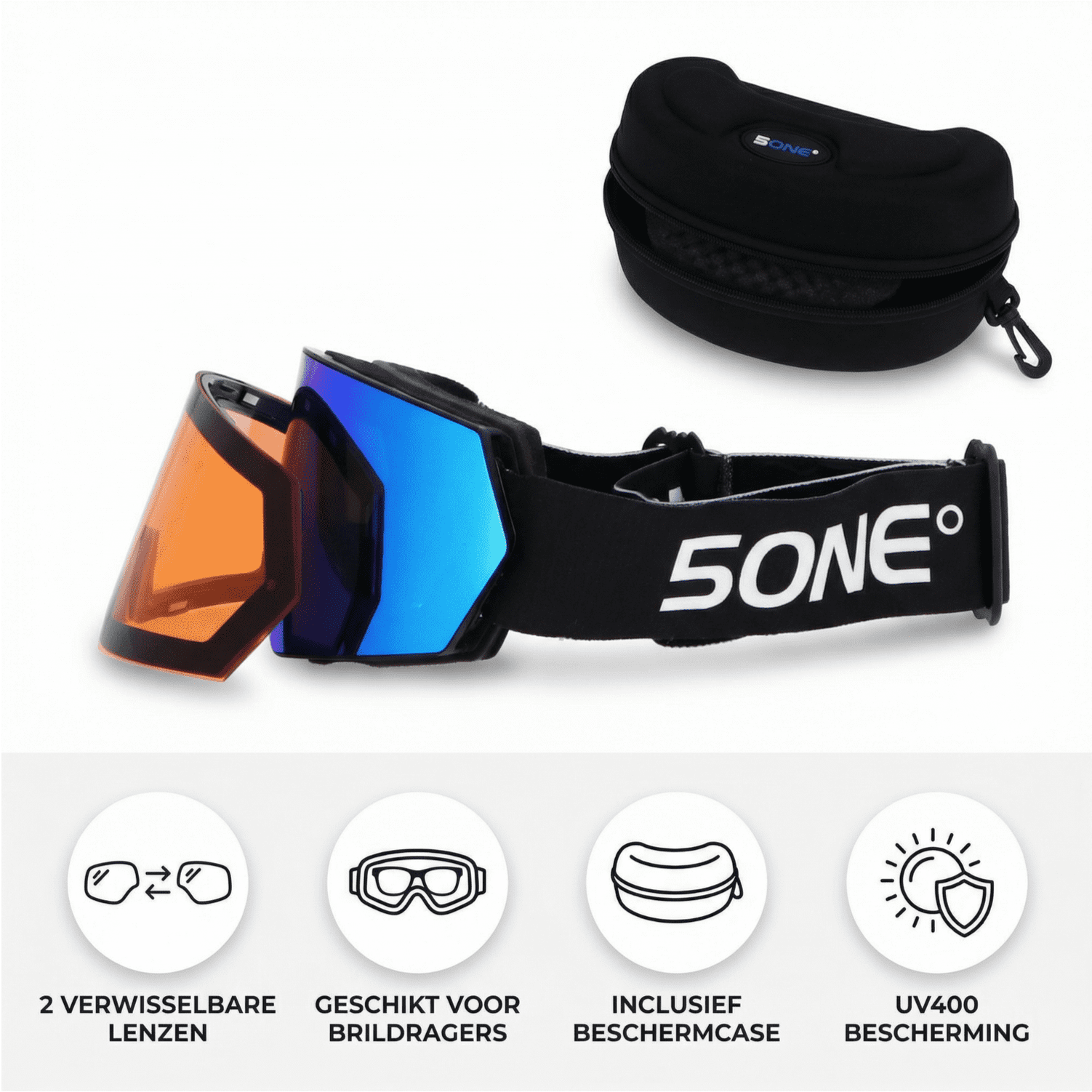 5one® Alpine 6 Blue Black Medium Skibril - zwart montuur - 2 lenzen