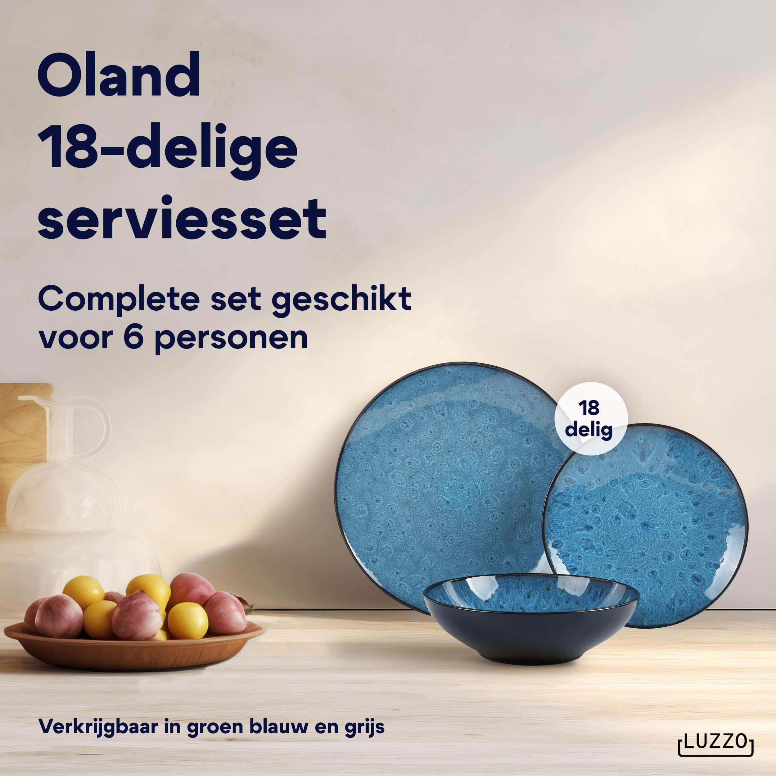 Luzzo® Oland Serviesset 6 persoons 18 delig - Blauw
