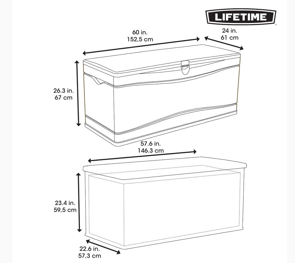 Lifetime Kunststof Kussenbox 495L - tuinkist 61x152x67cm - Lichtgrijs