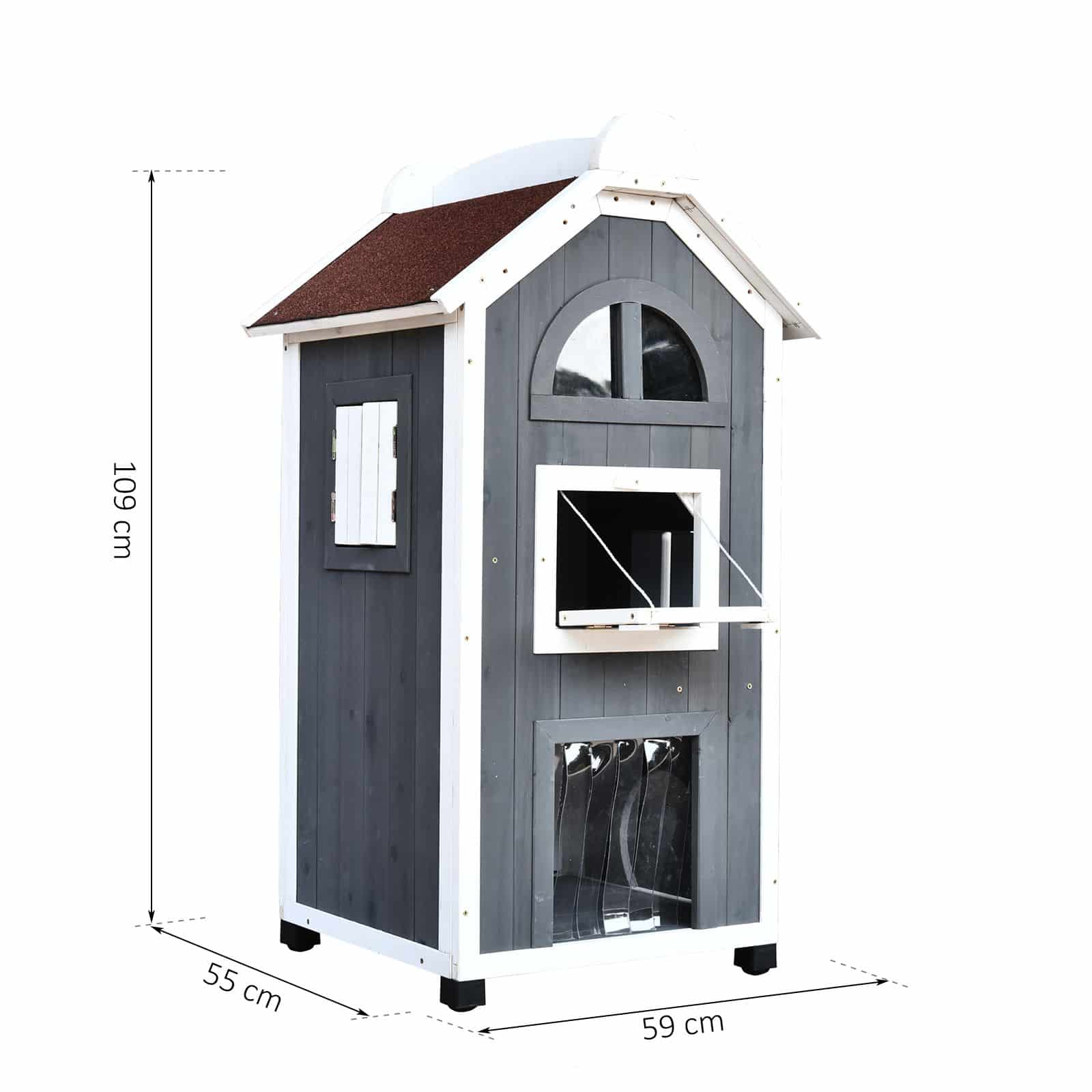 4goodz kattenvilla 2 verdiepingen 59x55x109 cm - Grijs 4goodz kattenvilla 2 verdiepingen 59x55x109 cm - Grijs