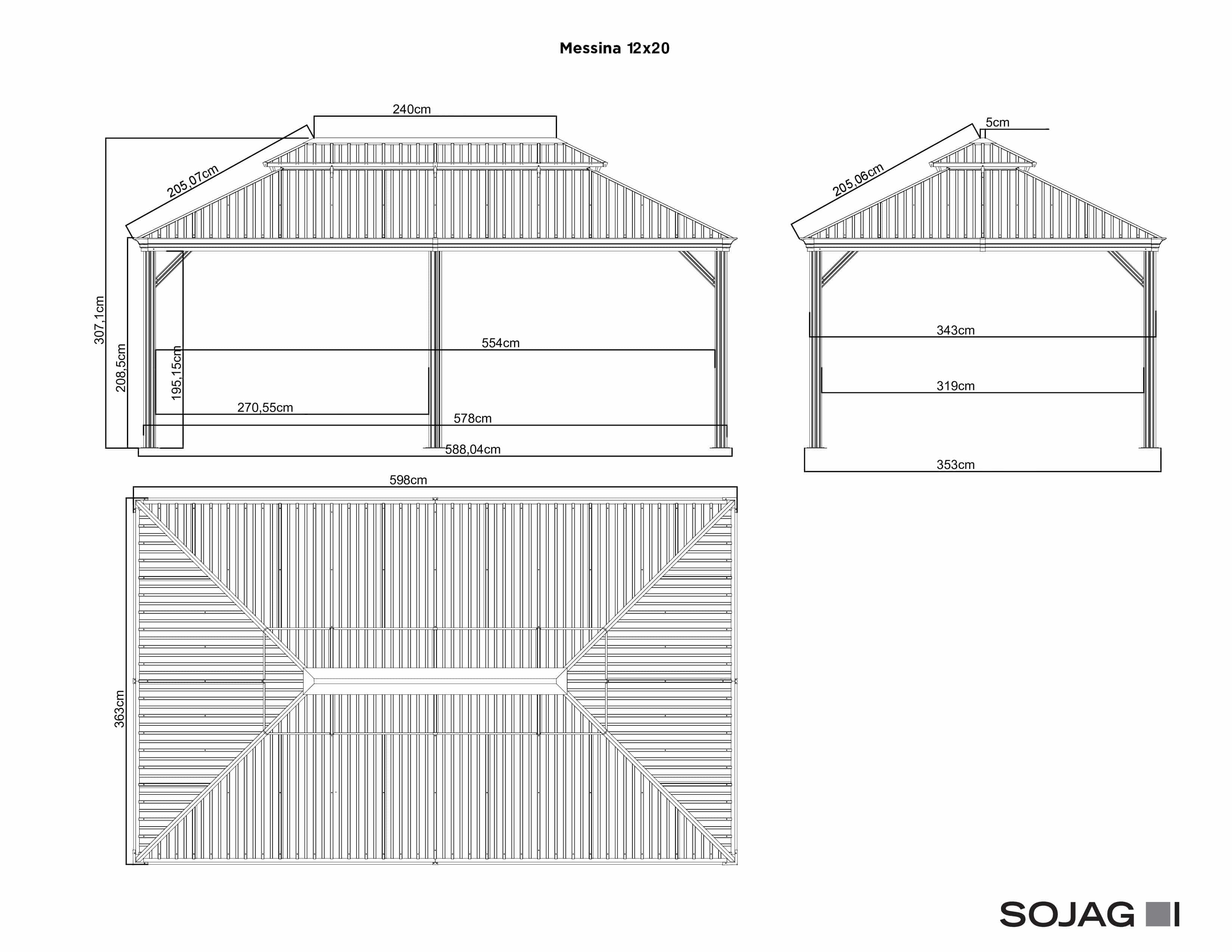 Sojag Paviljoen Pergola Messina 363x598x307 cm - Antraciet