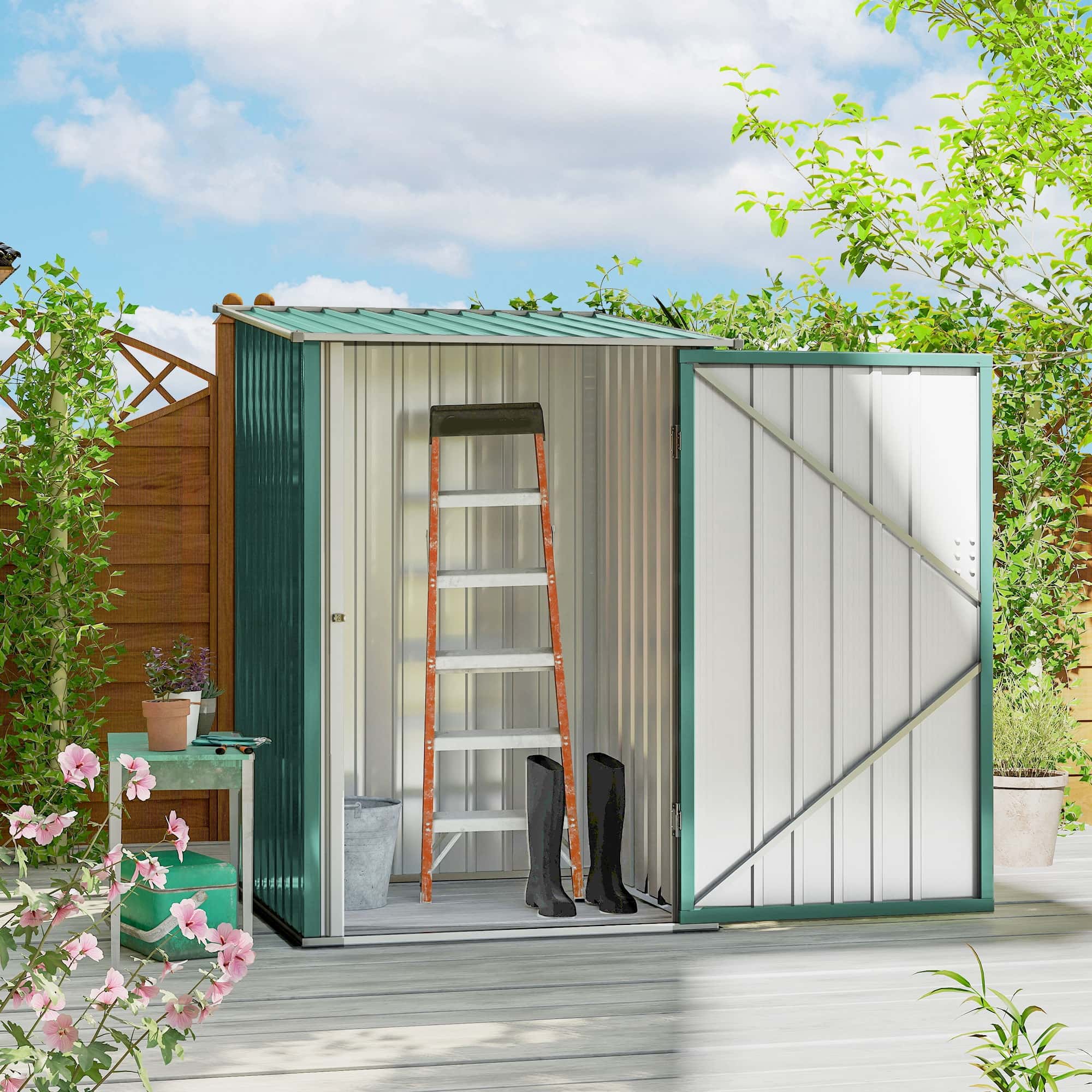 4goodz Metalen Tuinschuur - met schuin dak - 100x103x160 cm - groen