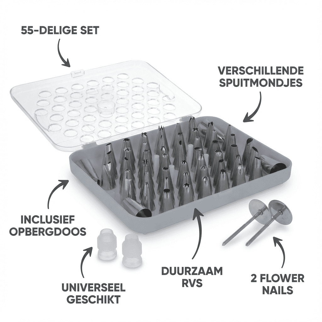 Kleine Spuitmondjes Set 55-delig – Voor Spuitzak – Taart &amp; Cupcake Decoratie