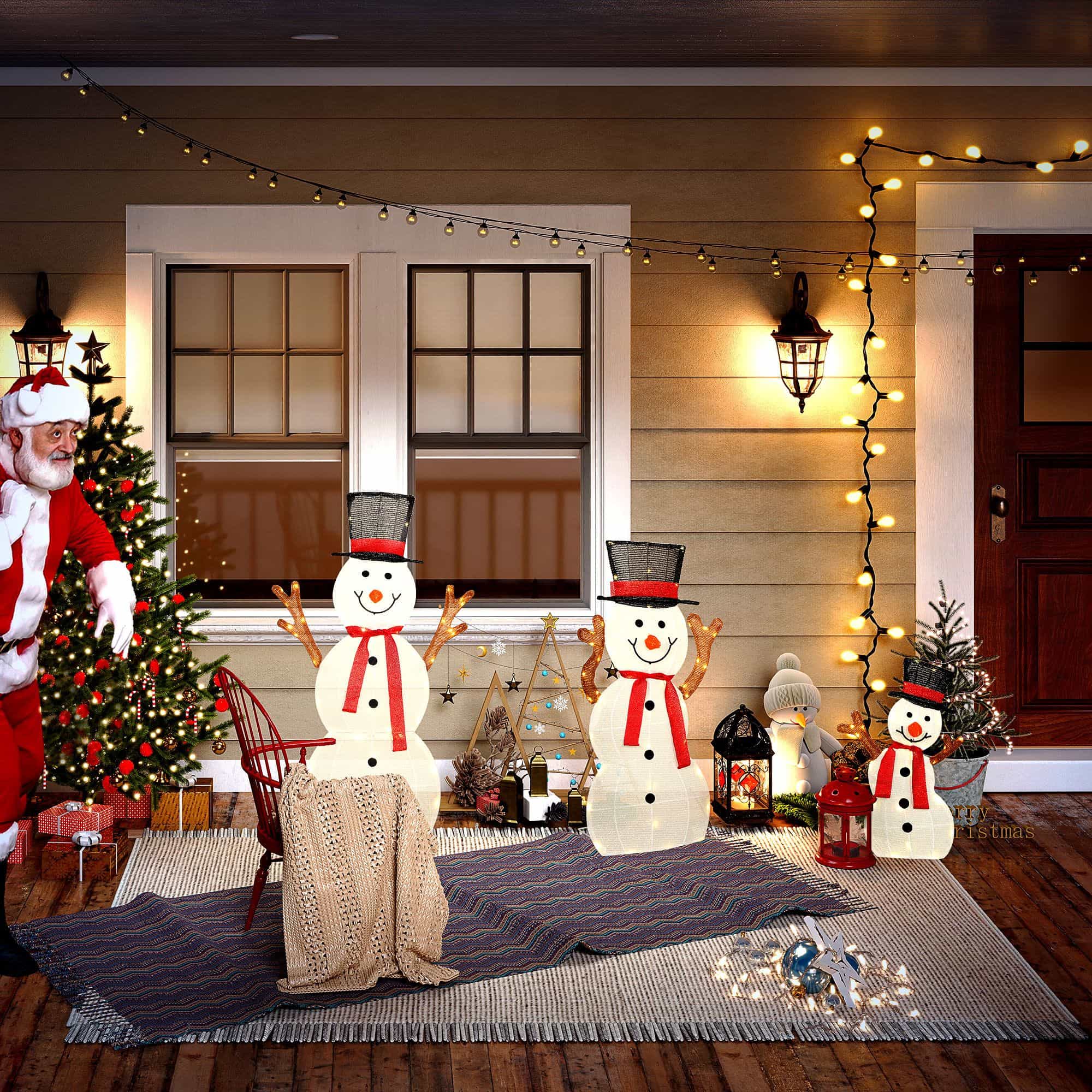 4goodz kerstfiguur Set van Sneeuwmannen met verlichting 148 LED - wit