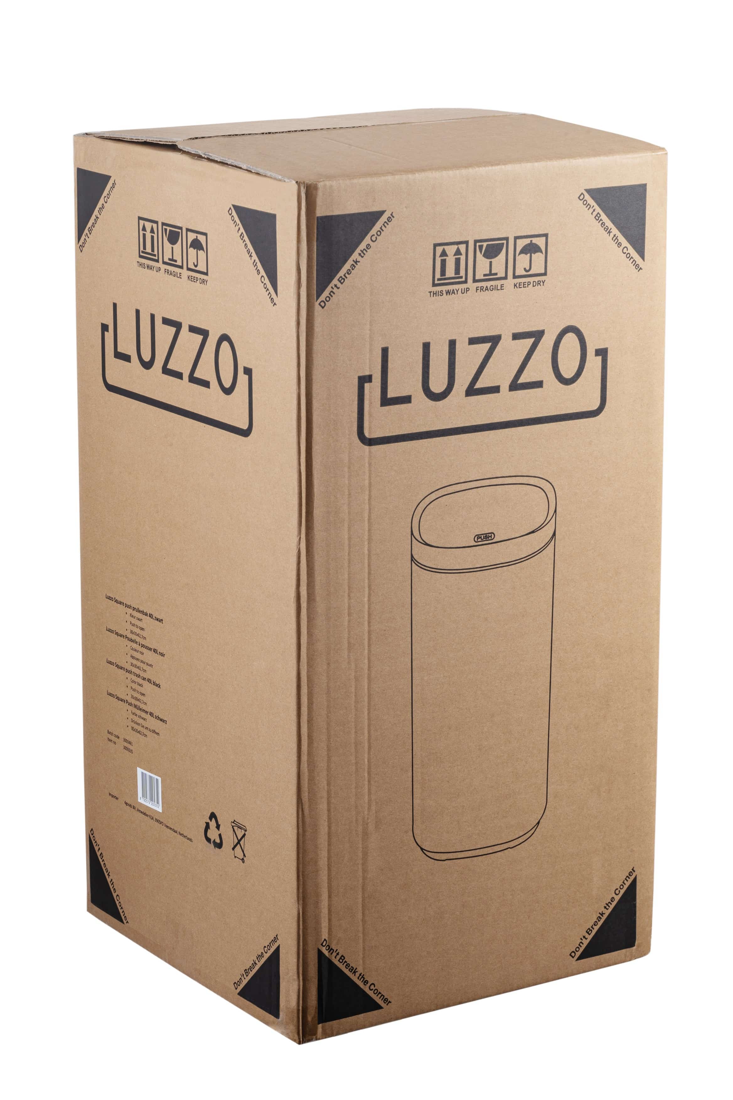 Luzzo® Square Touch Prullenbak 40 liter - Mat Zilver