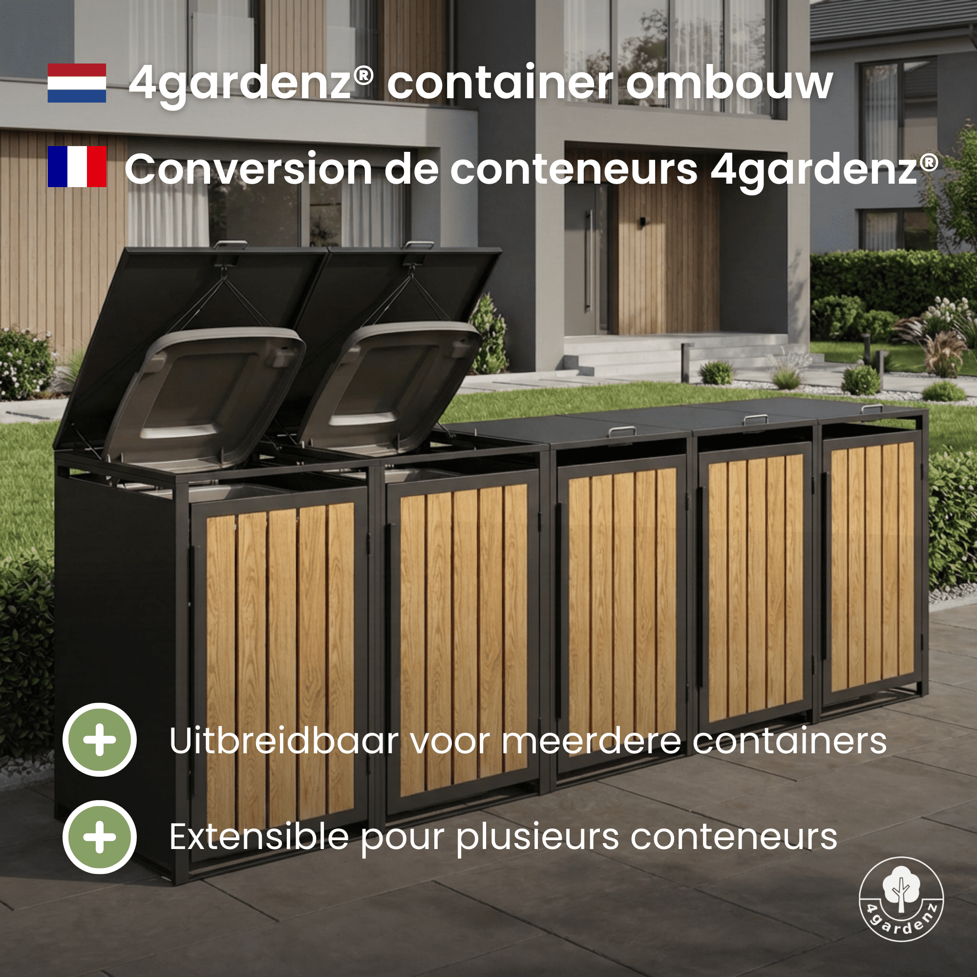 4gardenz® Slimline Kliko Containerombouw 2 Afvalbakken - Antraciet/Houtlook