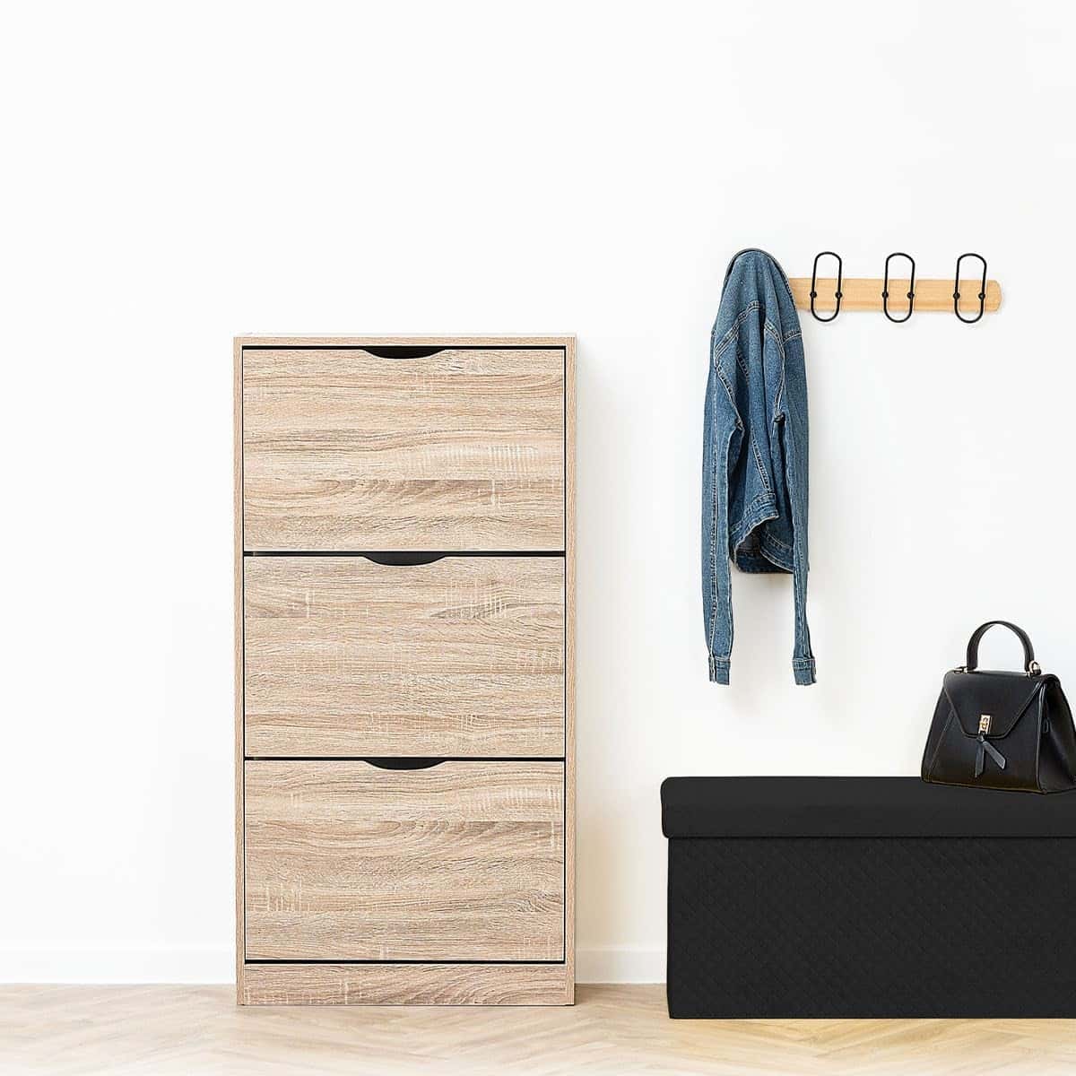 Schoenenkast 3 lades 60x24x118 cm - voor 18 paar - bruin eiken