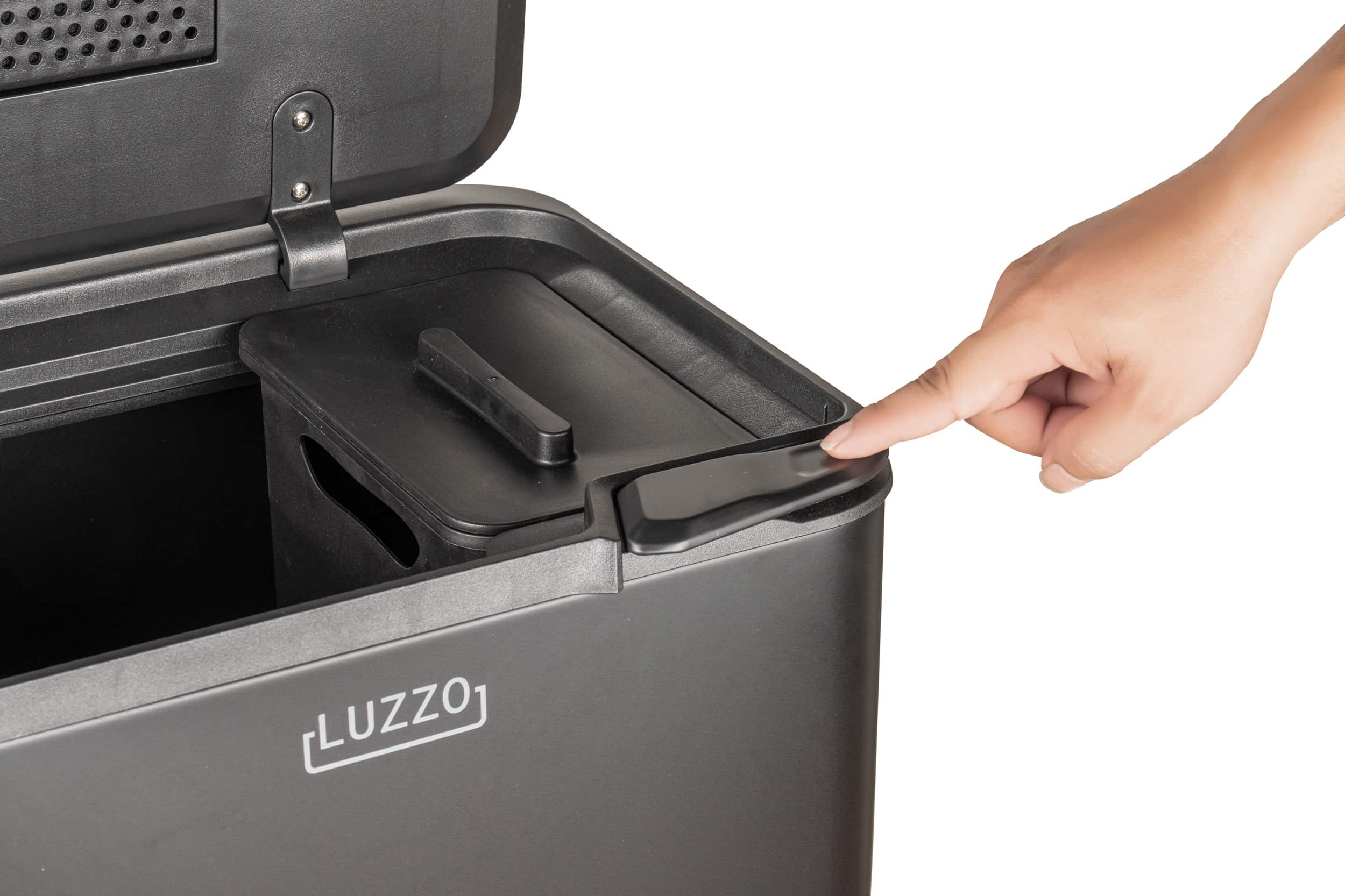 Luzzo® Kansas Push/Touch Prullenbak 36 liter met extra Aanrechtafvalbakje - Zwart