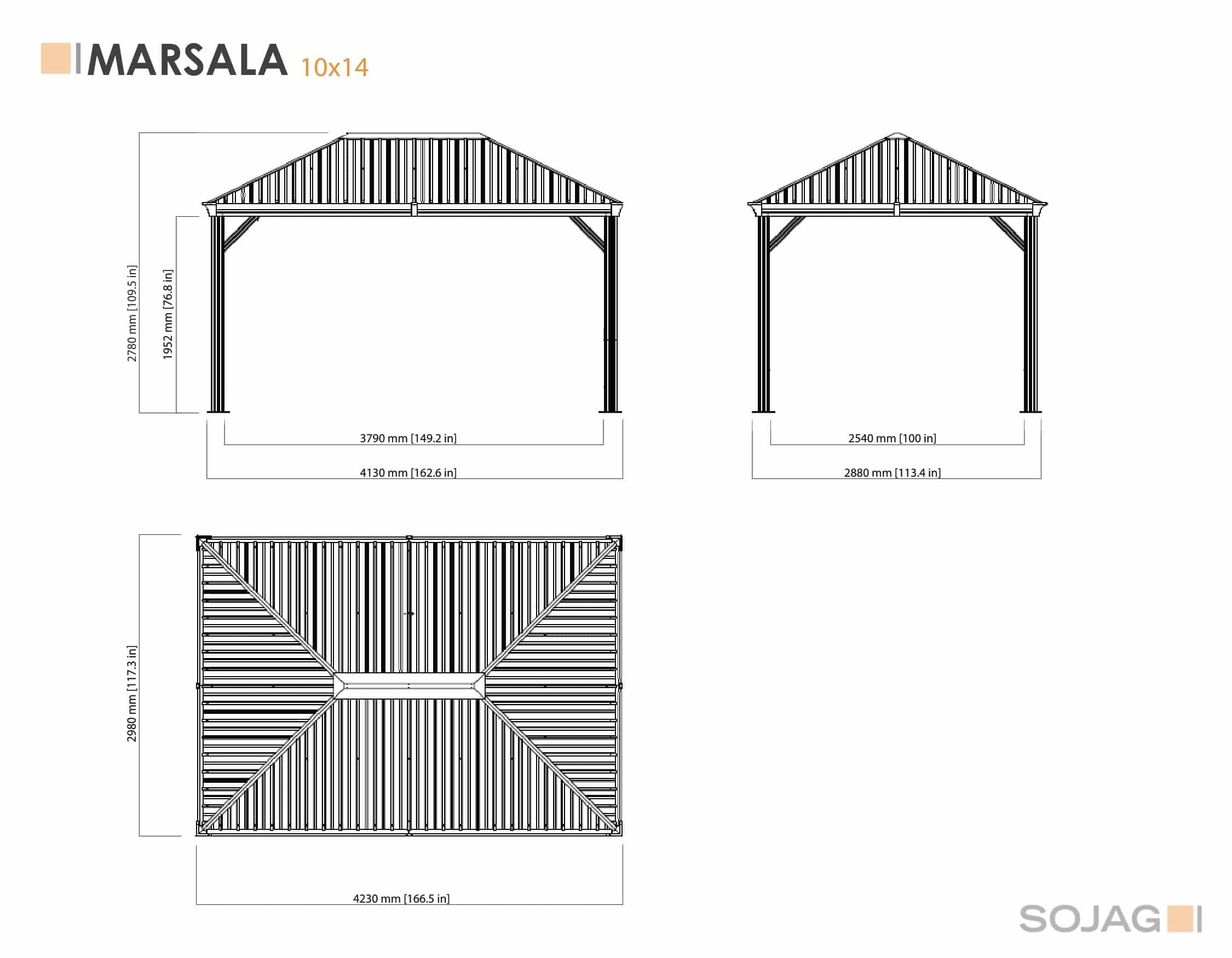 Sojag Aluminium paviljoen Marsala 1014 met klamboe 298x423x278 cm - Antraciet