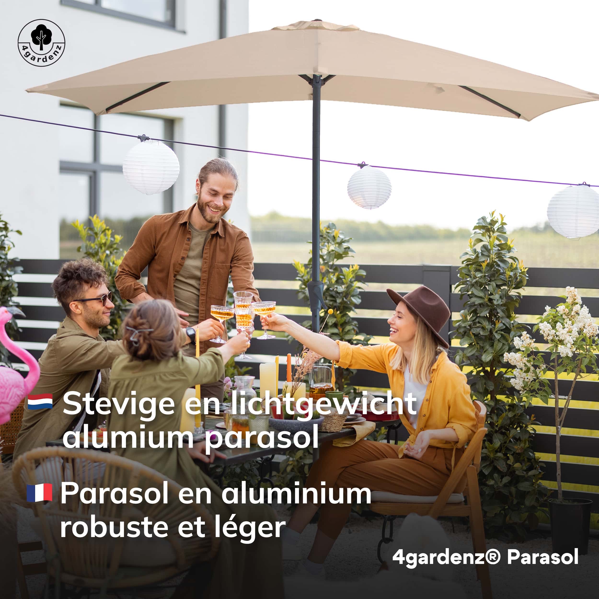 4gardenz® Parasol Rechthoek 150X250cm Kantelbaar - Balkonparasol Creme