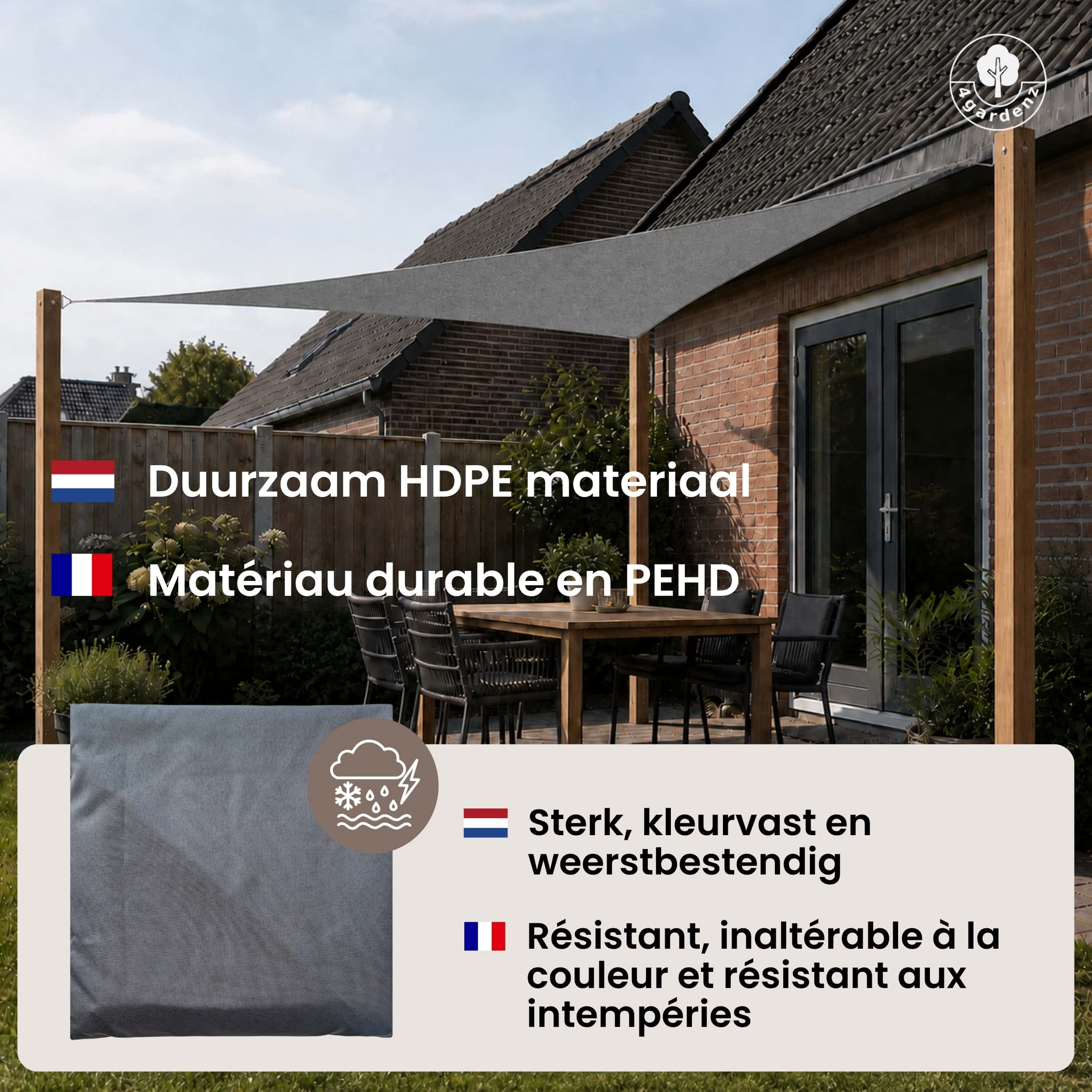 4gardenz Schaduwdoek Waterdoorlatend Driehoek 3x3x3 mtr - Grijs