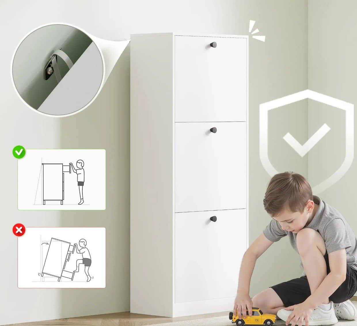 Schoenenkast met 3 klepvakken voor 12 Paar Schoenen - Wit