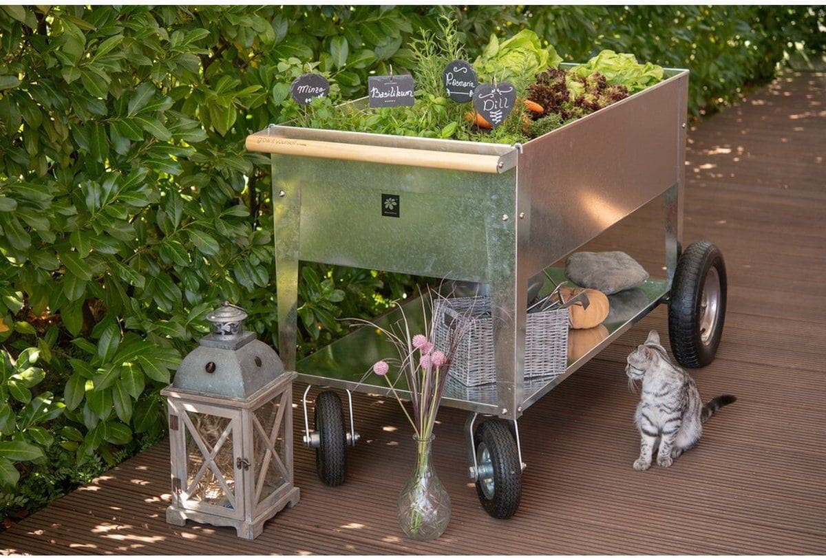 Herstera Garden® Metalen Plantenbak Verrijdbaar- 120x60x84cm - Zilverkleurig Herstera Garden® Metalen Plantenbak Verrijdbaar- 120x60x84cm - Zilverkleurig