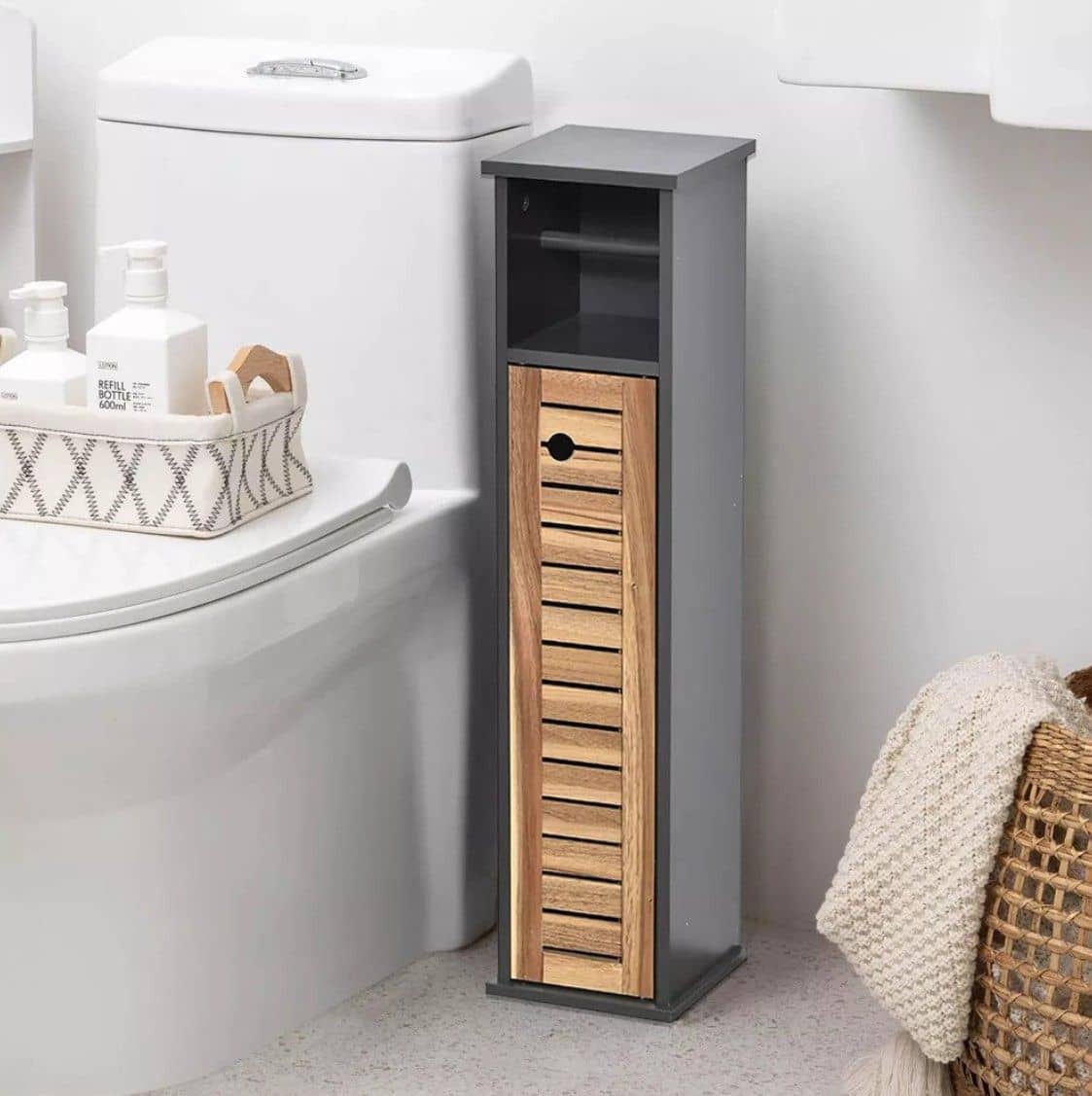 Toiletrolhouder met toiletroldispenser Acaciahout- 18x18x75 cm Toiletrolhouder met toiletroldispenser Acaciahout- 18x18x75 cm