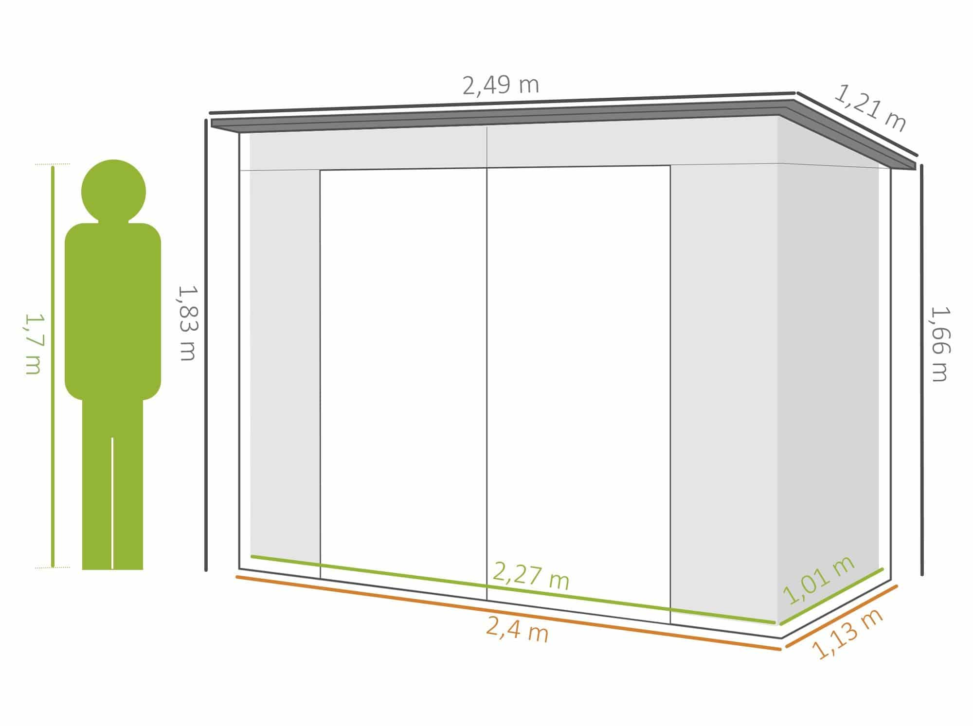 Gereedschapsschuur metaal met dubbele deuren - 249x121x183cm - grijs Gereedschapsschuur metaal met dubbele deuren - 249x121x183cm - grijs