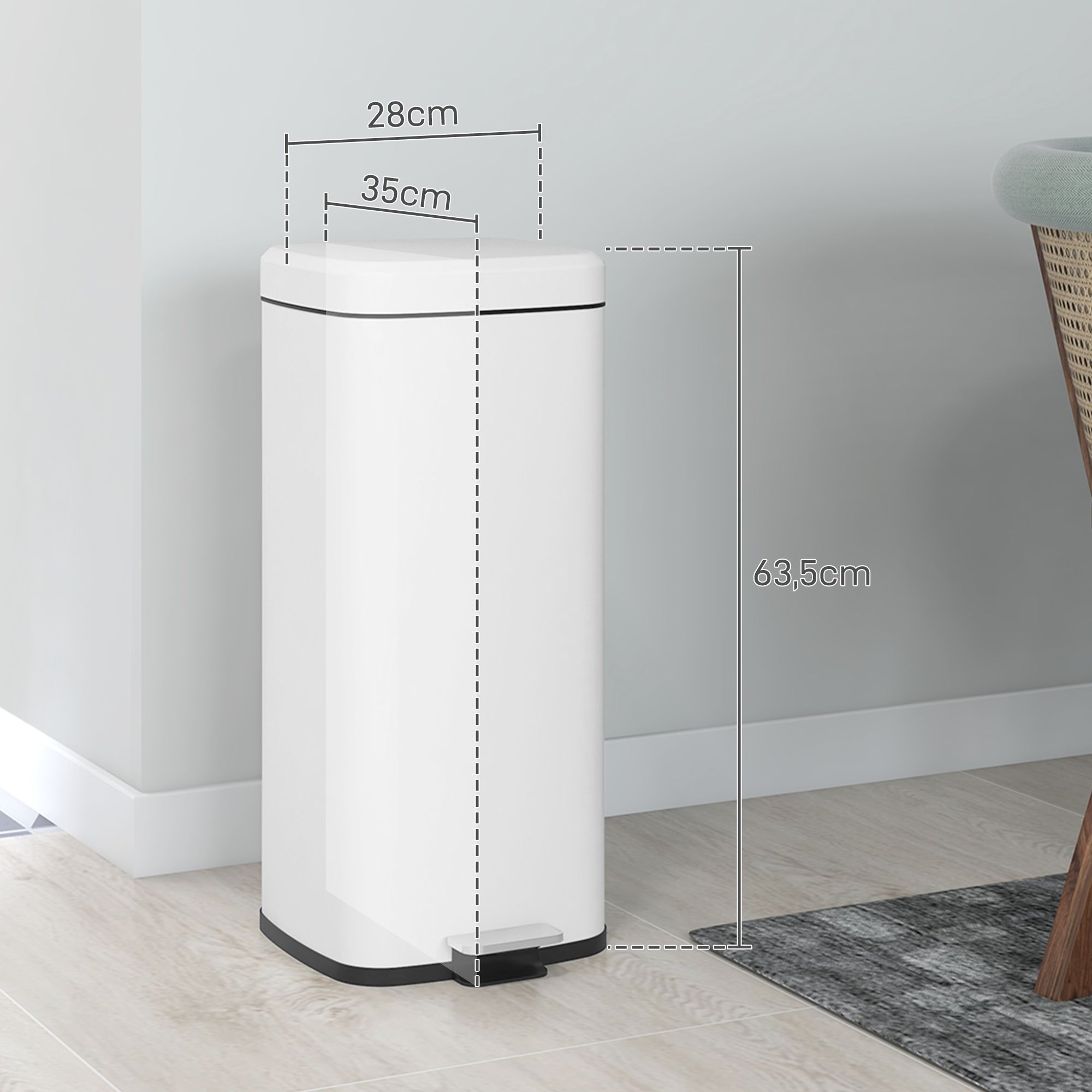 4Goodz Homcom Pedaalemmer Prullenbak 30 liter met Soft-Close Deksel - Wit