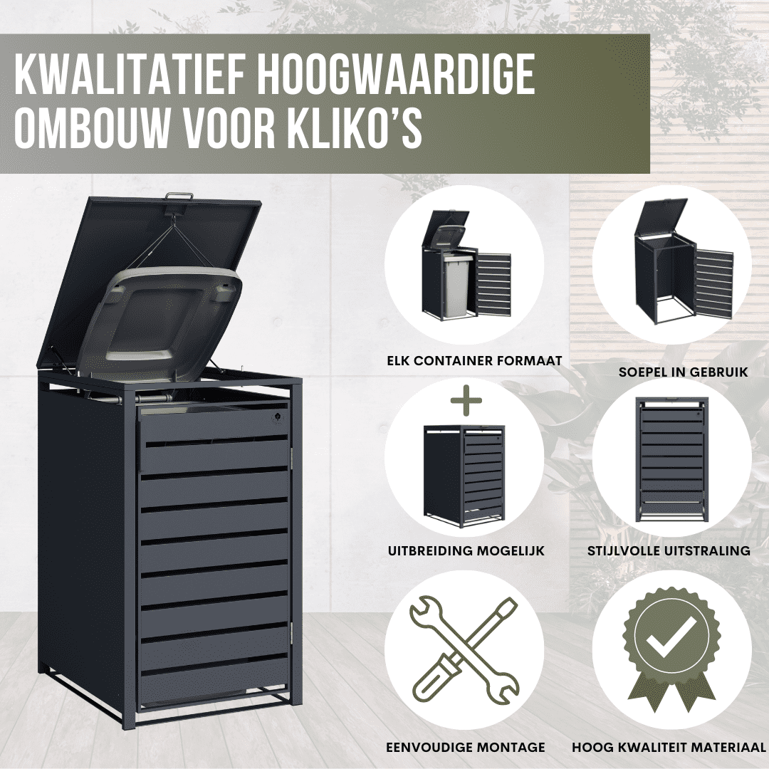 4gardenz® Containerombouw 1 Afvalbak - Kliko Ombouw - Hoogwaardig - Weerbestendig - Antraciet