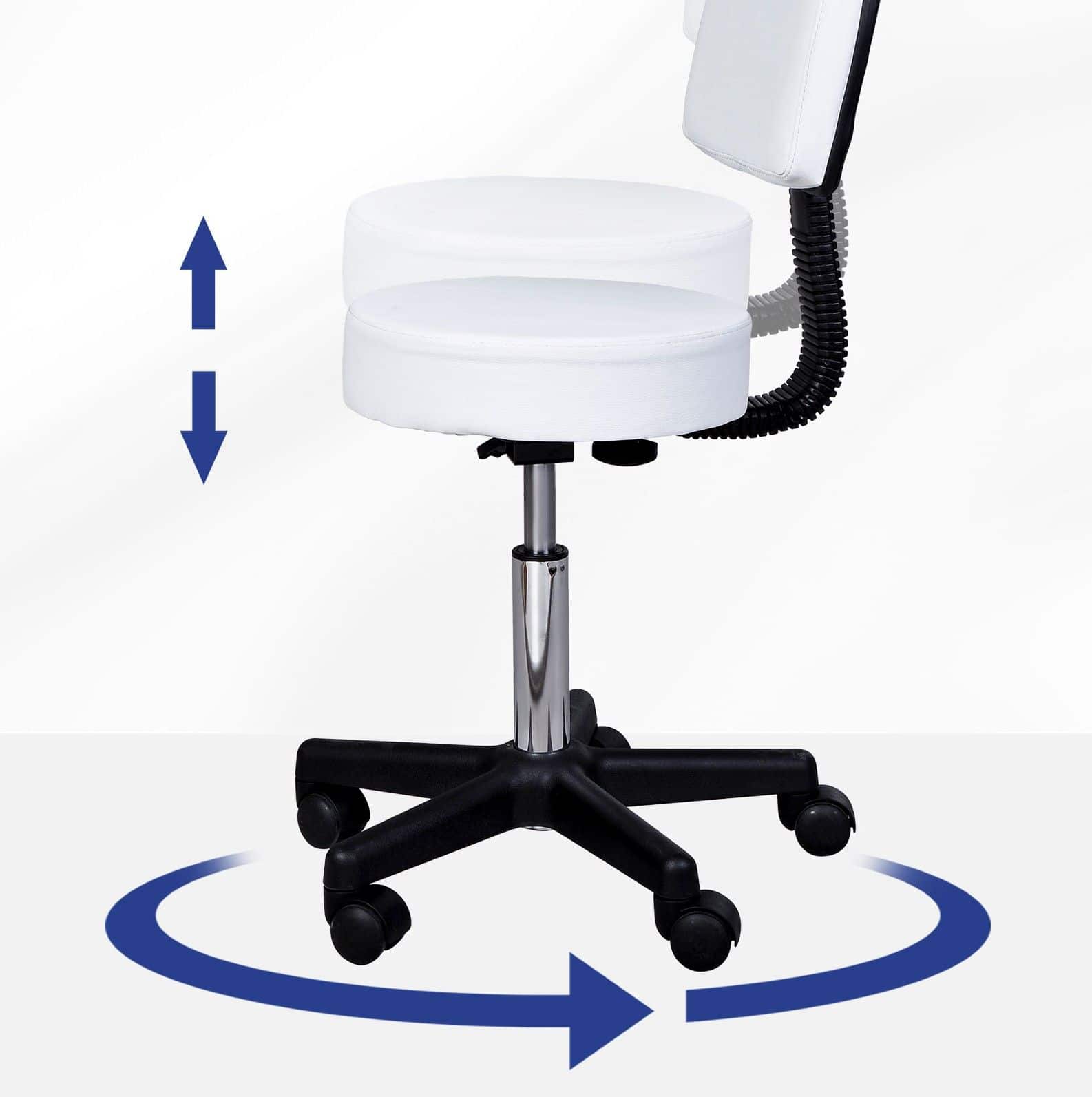 Ergonomische Rolkruk met Rugleuning in Hoogte Verstelbaar - Wit