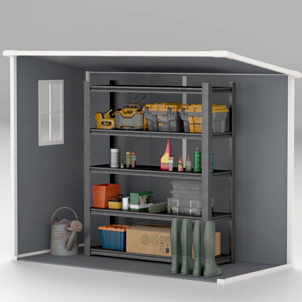 Kunststof Tuinhuis met Vloer - Raam en Afsluitbare Deuren - 125x238x183 cm - Grijs