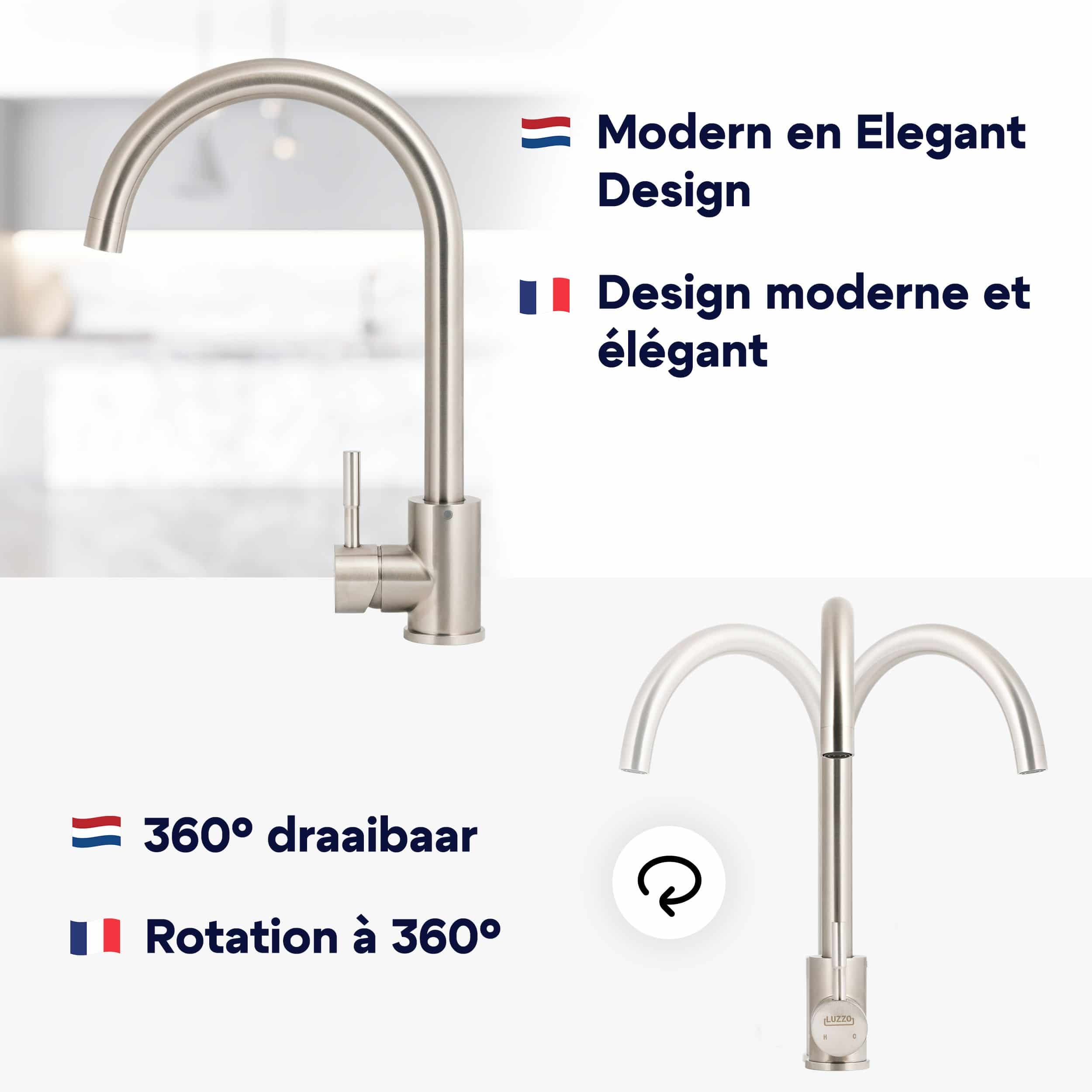 Luzzo® Lesina Keuken mengkraan Brushed Steel – hoog model ronde uitloop - 100% roestvrij staal (RVS) - strak modern design Luzzo® Lesina Keuken mengkraan Brushed Steel – hoog model ronde uitloop - 100% roestvrij staal (RVS) - strak modern design