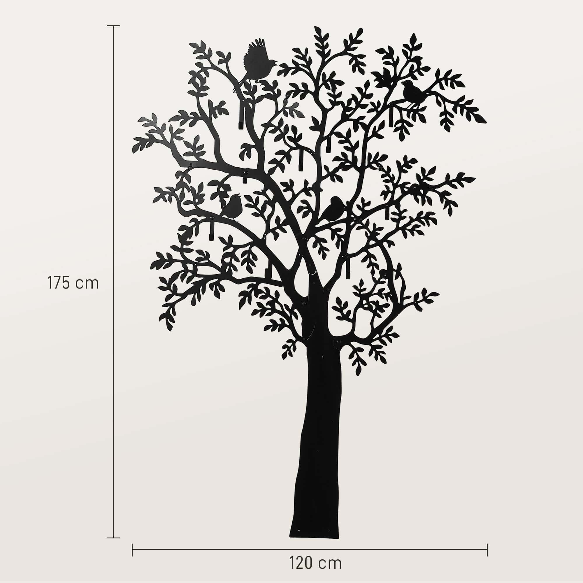 4goodz Wandkapstok Metaal Boomdesign met Vogels - 175 cm - Zwart