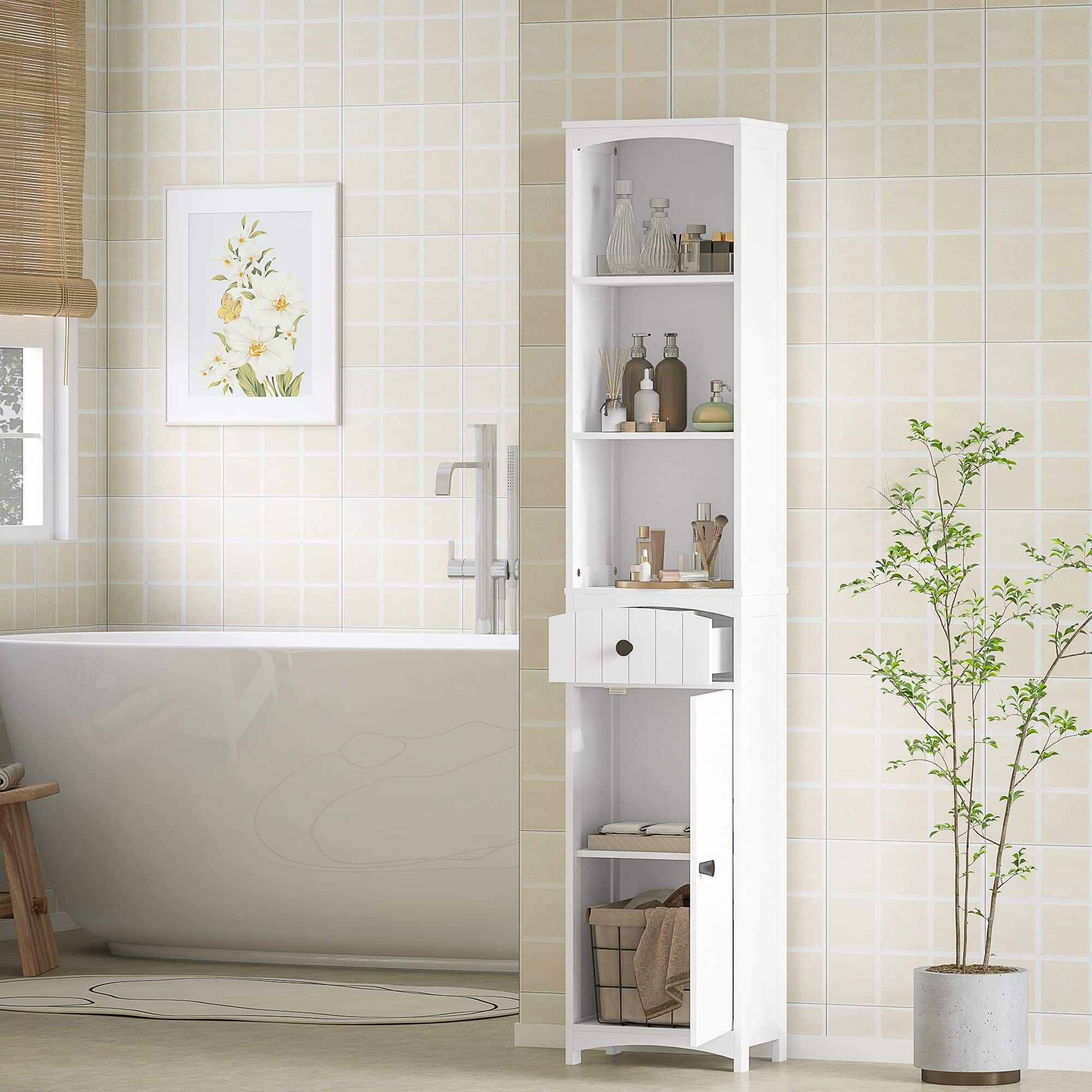 4goodz Badkamerkast 24x34x170 cm - Kolomkast 3 vakken en 1 lade - Wit