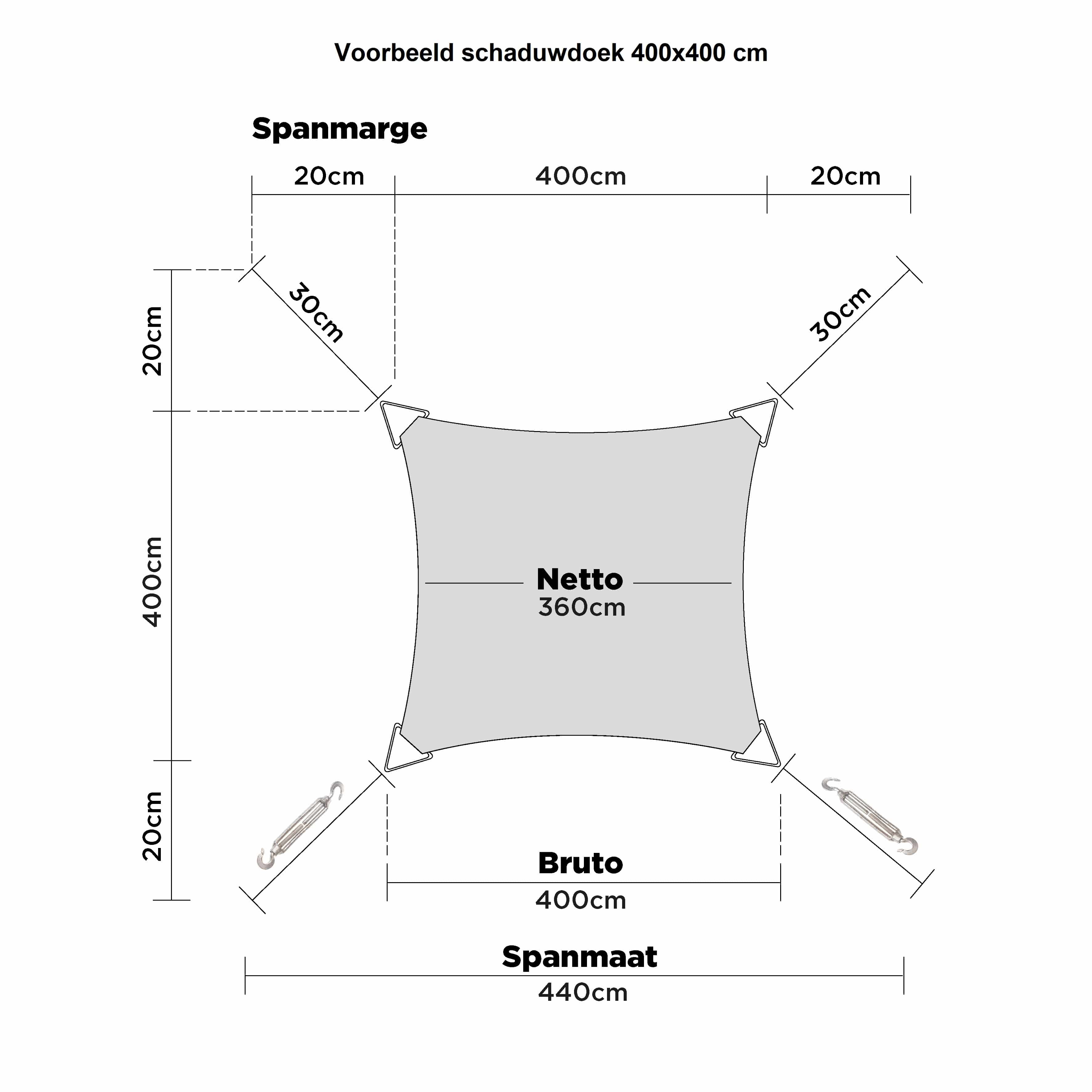 hanSe® Schaduwdoek Vierkant Waterdoorlatend 4x4 m - zonnedoek - Terra