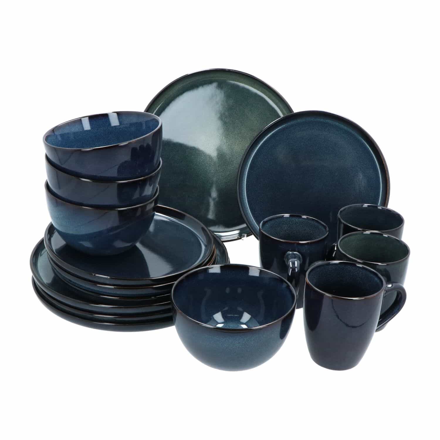 Servies 16 delig 4-persoons - Reactive Glaze - Blauw