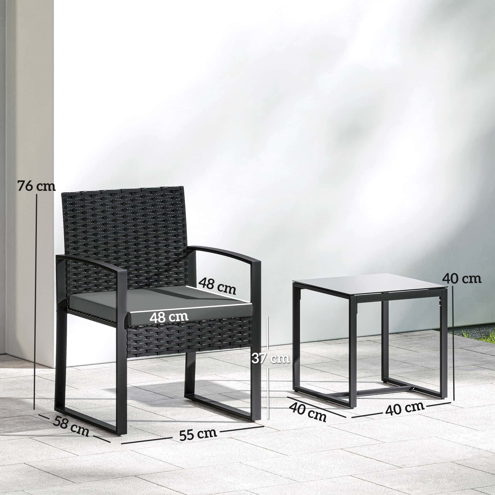 4goodz Rotan Tuinset 3-delig - afneembare zitkussen en tafel - Zwart/Grijs